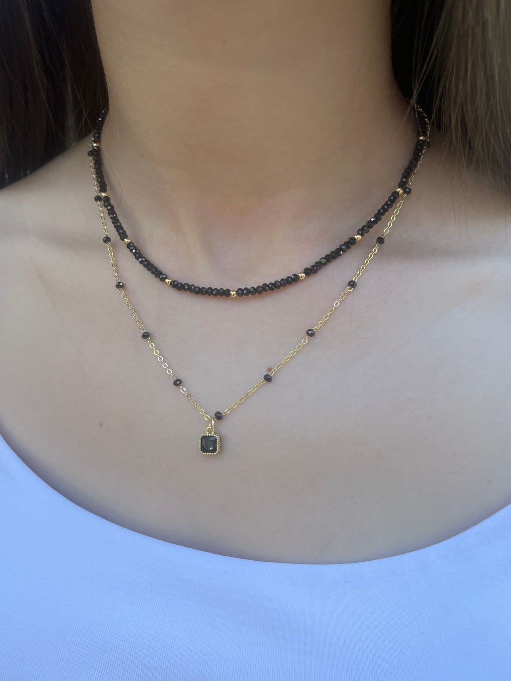 Layered Spinel necklace, zirconia 18K Gold Plated pendant