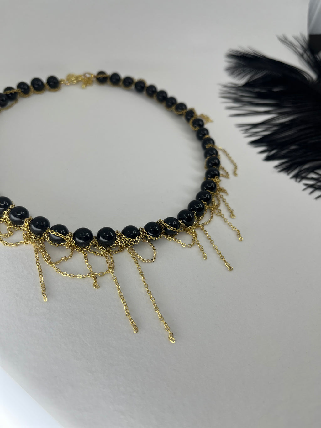 Black Onyx Layered necklace– 18K Gold Plated Chain