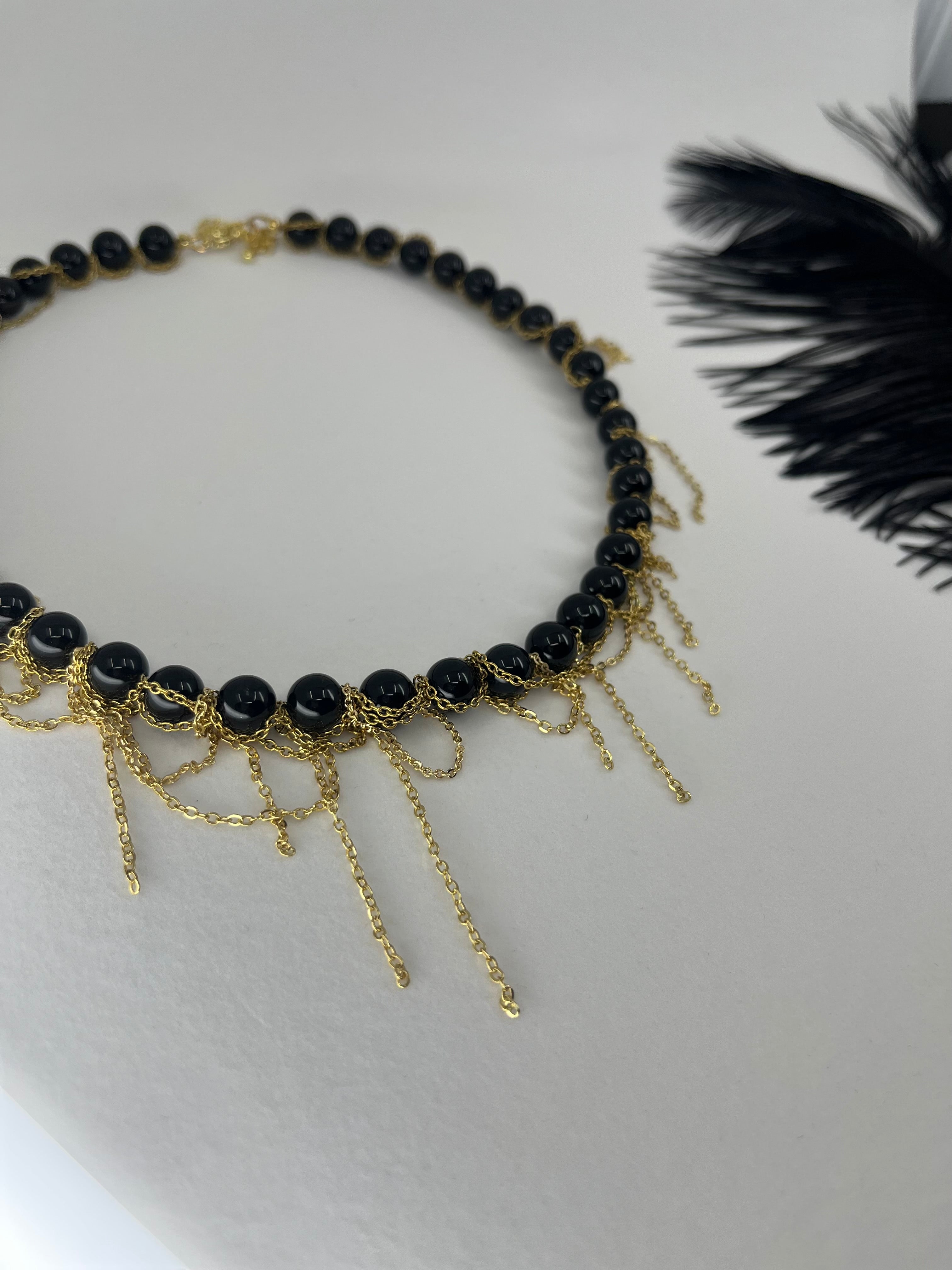 Black Onyx Layered necklace– 18K Gold Plated Chain