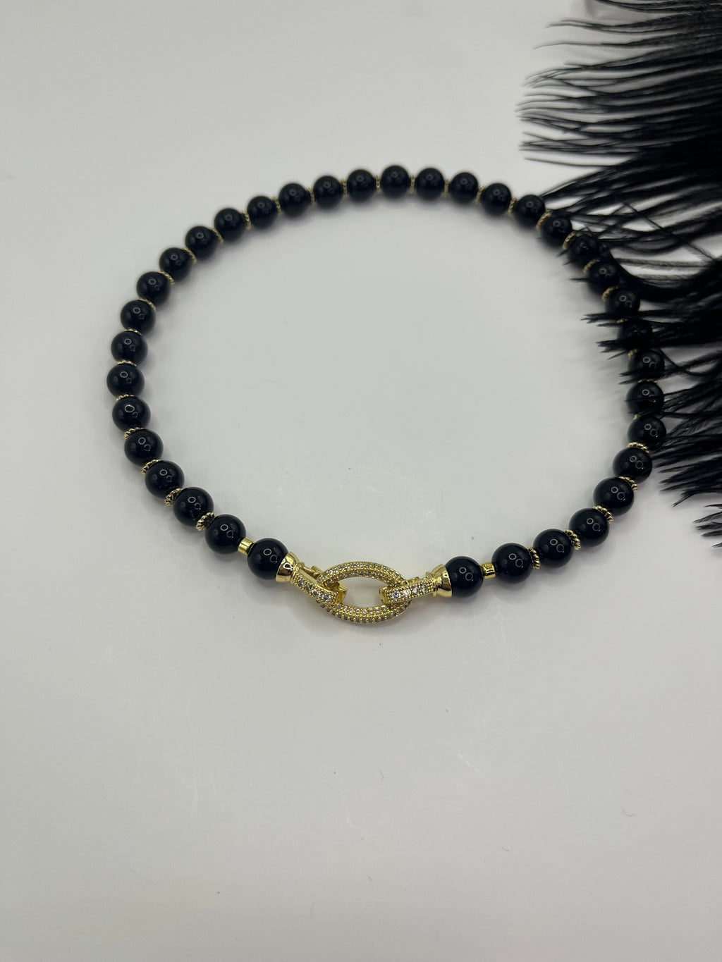 Black Onyx Choker – 18K Gold Plated Zirconia Clasp