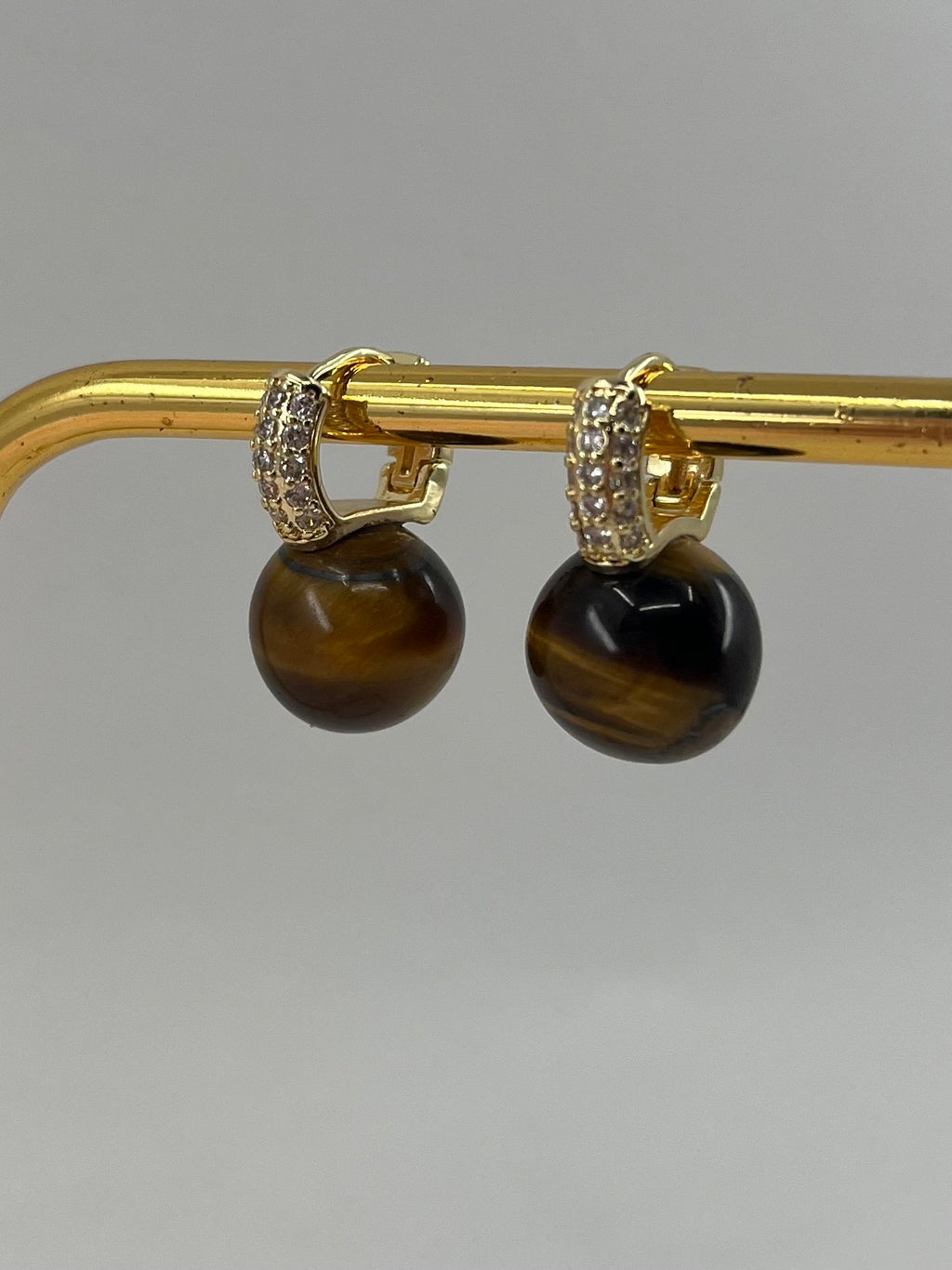 Natural Tiger eye Gold Zirconia Earrings