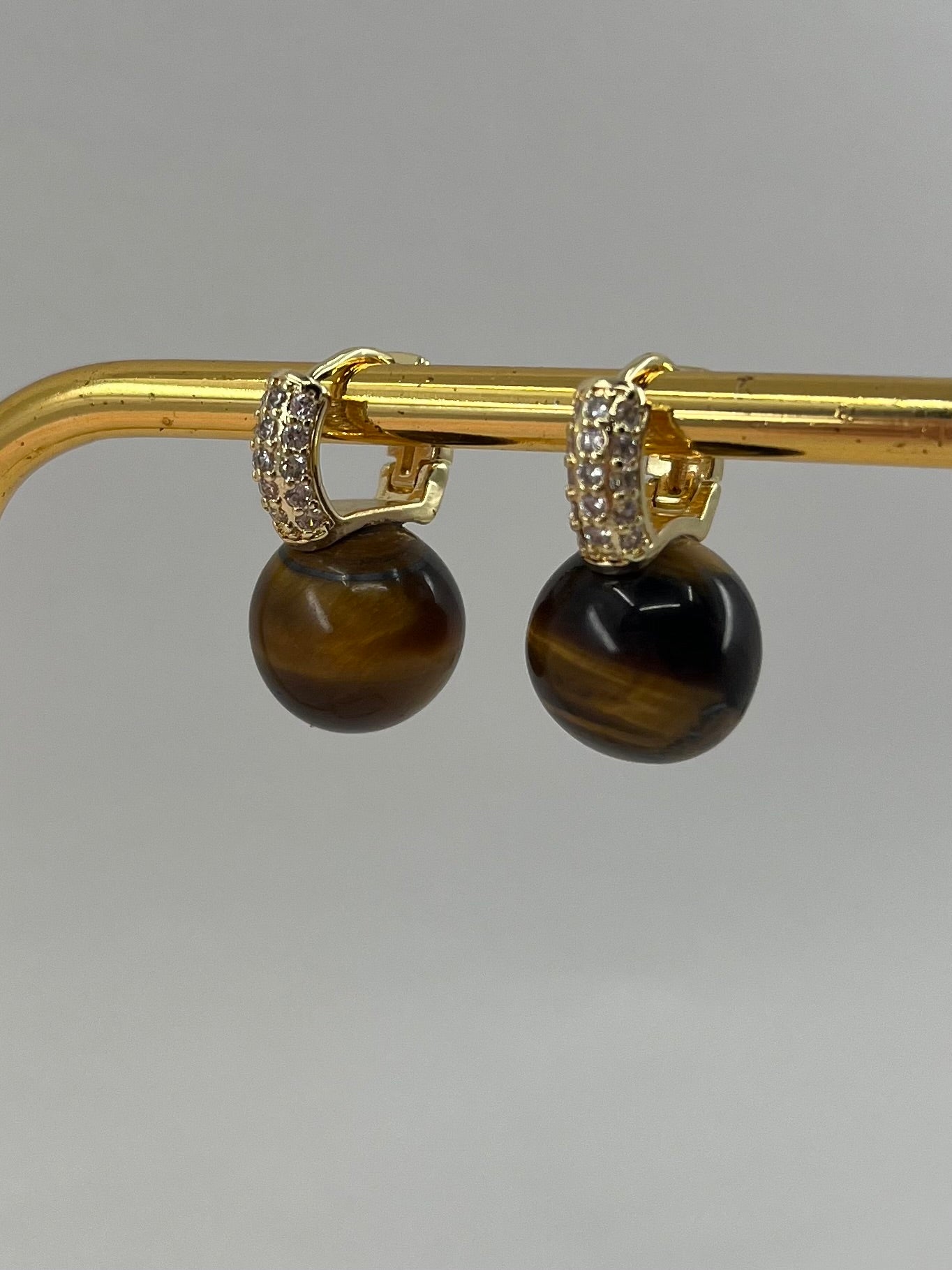 Natural Tiger eye Gold Zirconia Earrings