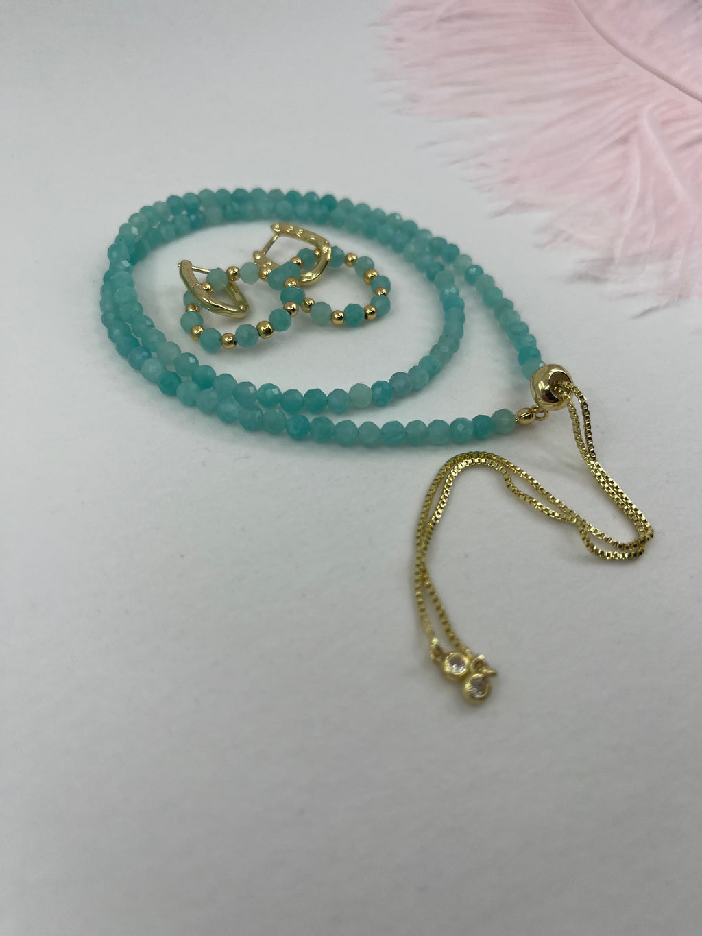 Set: Natural Amazonite Y-Necklace & Earrings