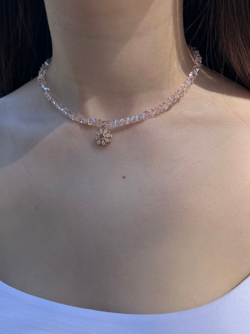 Flower Spinner Crystal Necklace, 18k gold plated