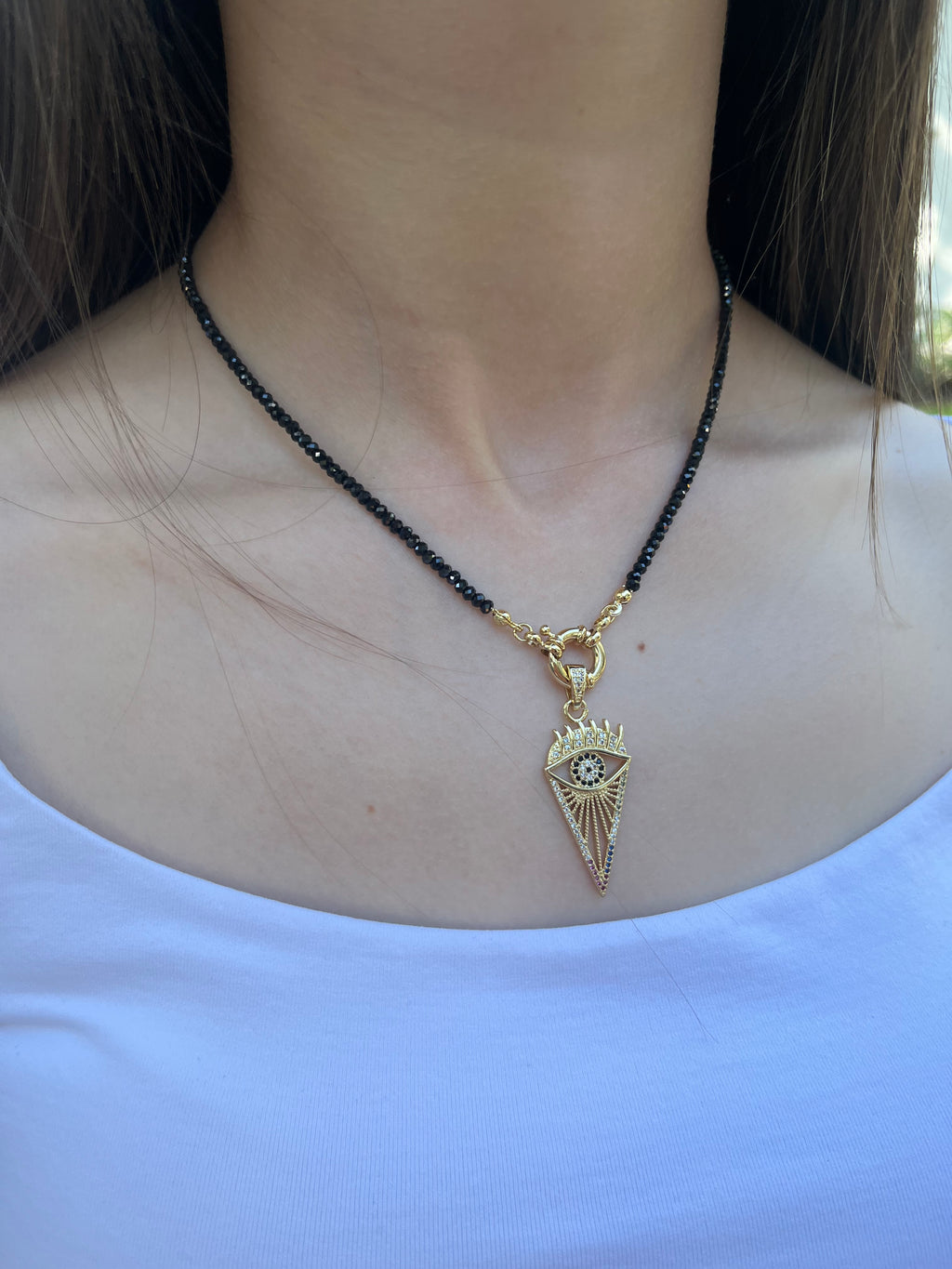 Spinel necklace with eye pendant, zirconia 18K Gold Plated