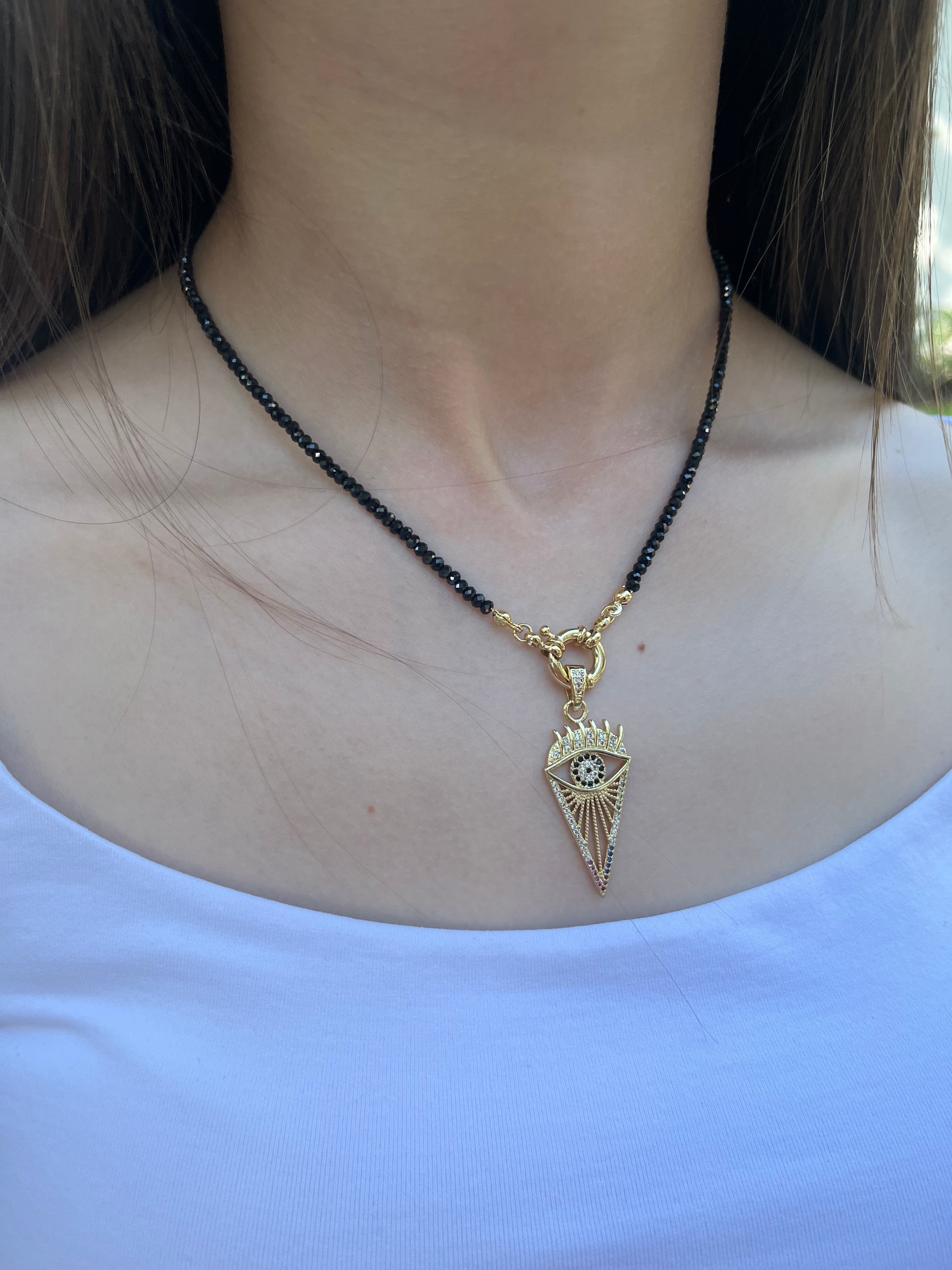 Spinel necklace with eye pendant, zirconia 18K Gold Plated