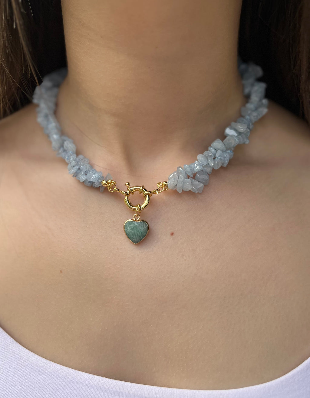 Natural Aquamarine Necklace with Amazonite heart pendant