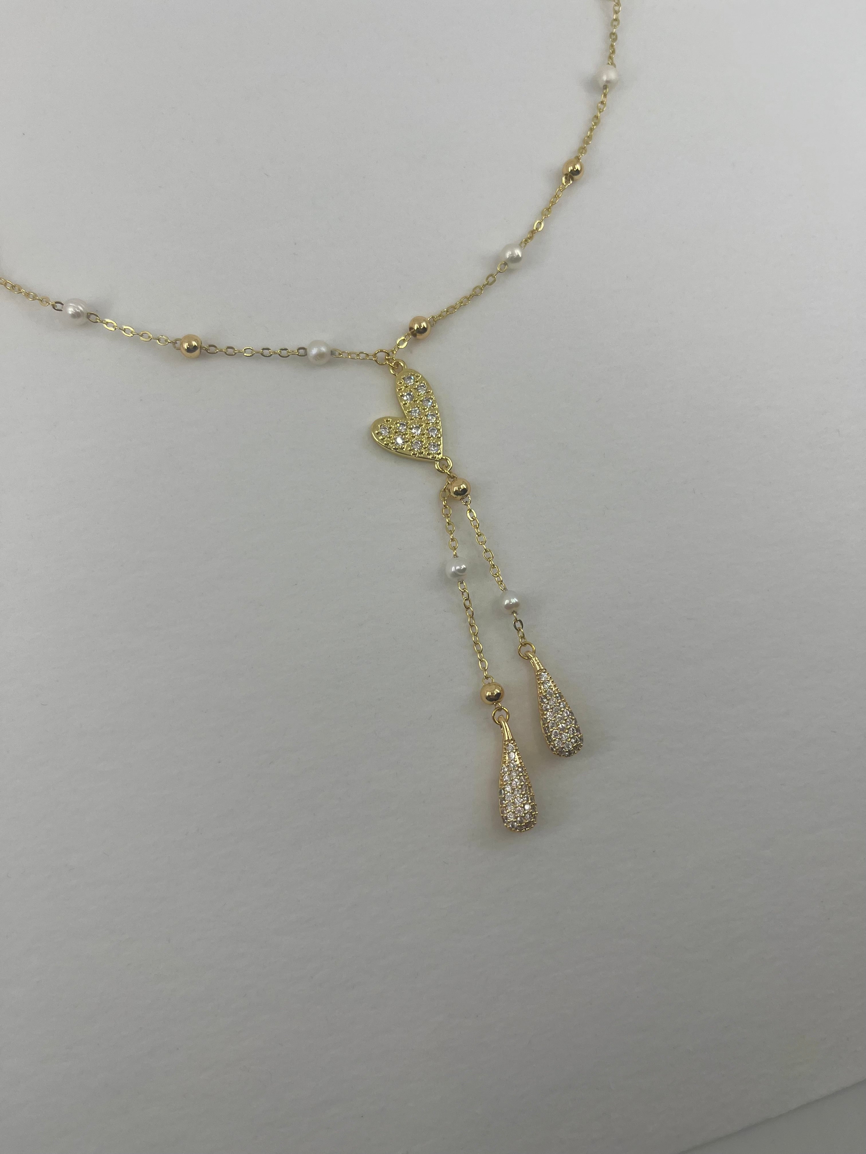 Natural Pearl Y-Necklace, 18k gold plated