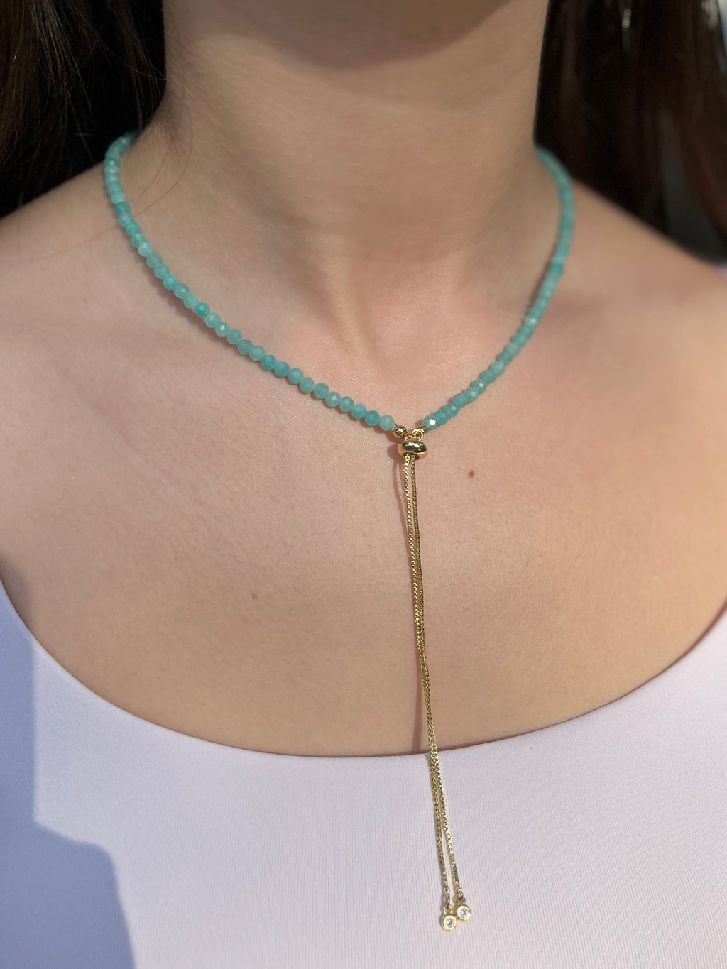 Set: Natural Amazonite Y-Necklace & Earrings