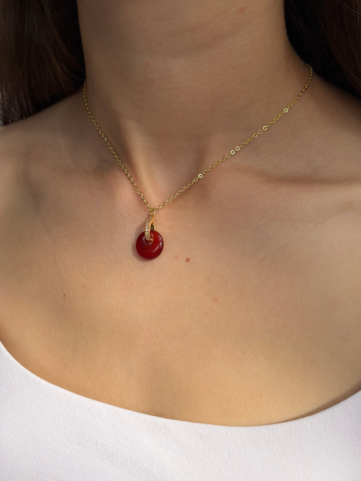 Red Agate donut Earrings and necklace,18K Gold Plated
