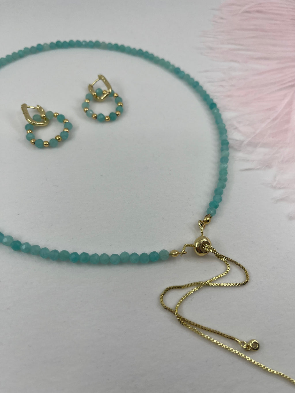 Set: Natural Amazonite Y-Necklace & Earrings