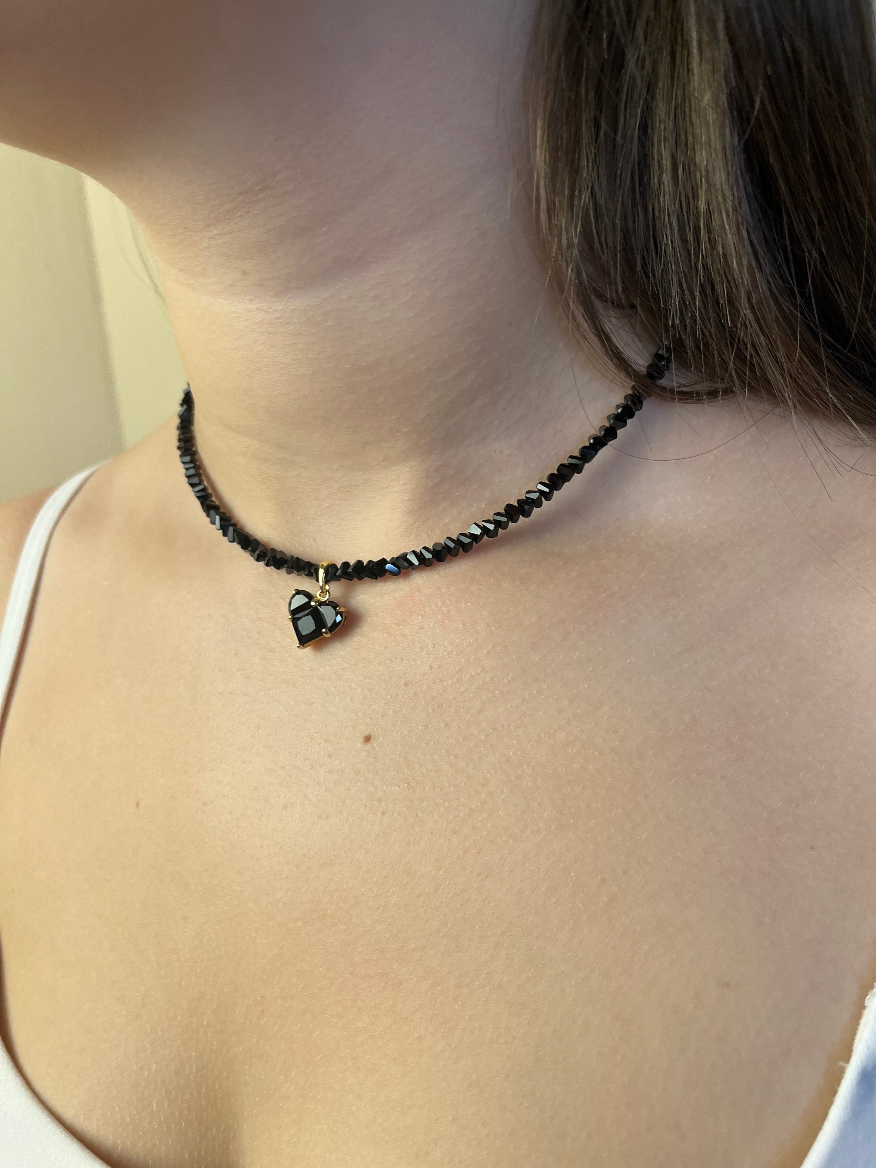 Set: Heart Black Crystal Choker Necklace and Earrings – 18K Gold Plated, Cubic Zirconia, Nickel Free