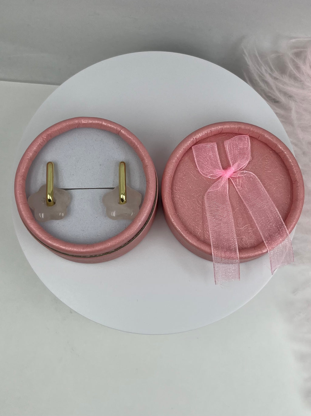 Rose Quartz flower Earrings,18K Gold Plated