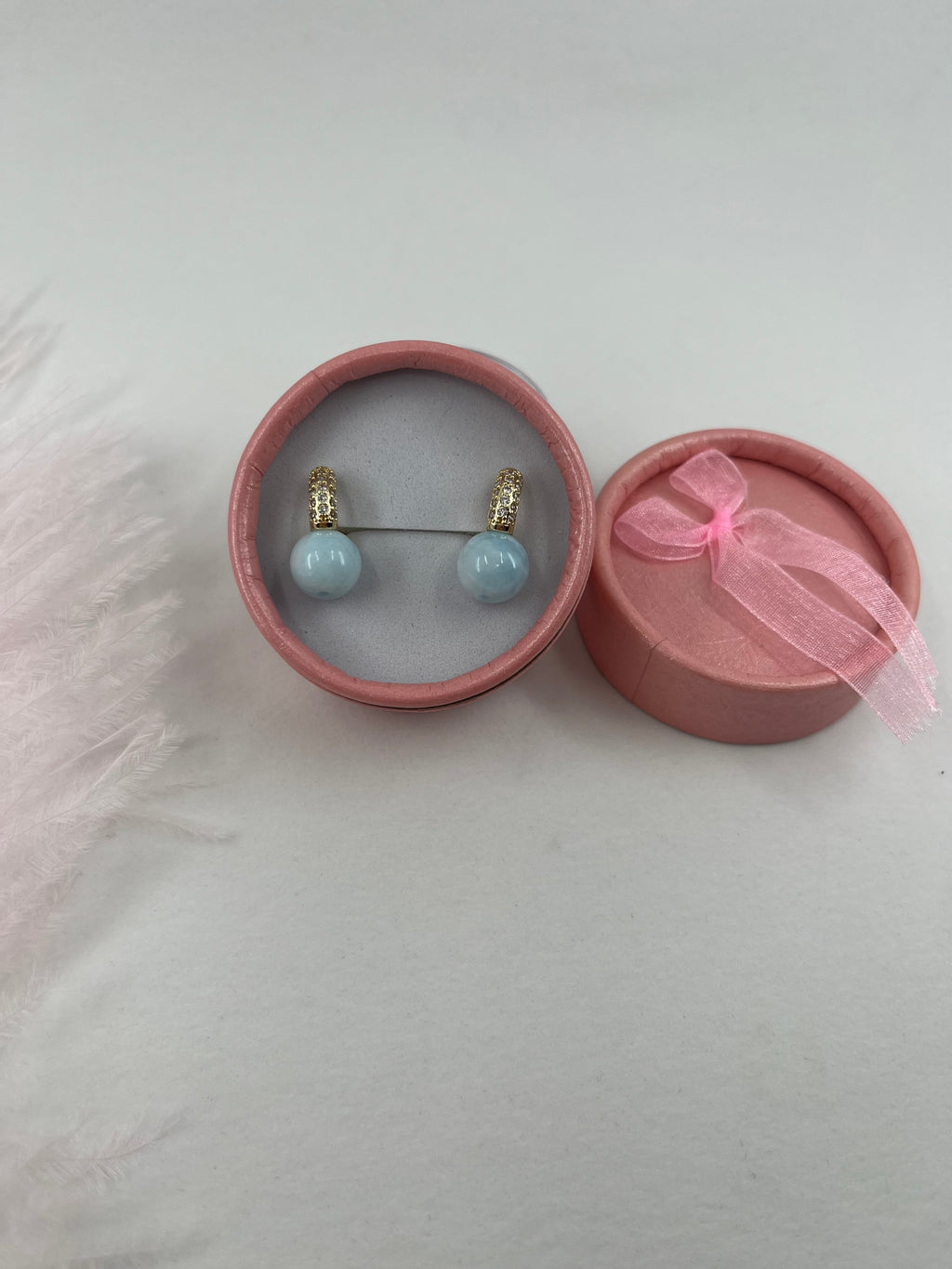 Natural light blue Jade Gold Zirconia Earrings