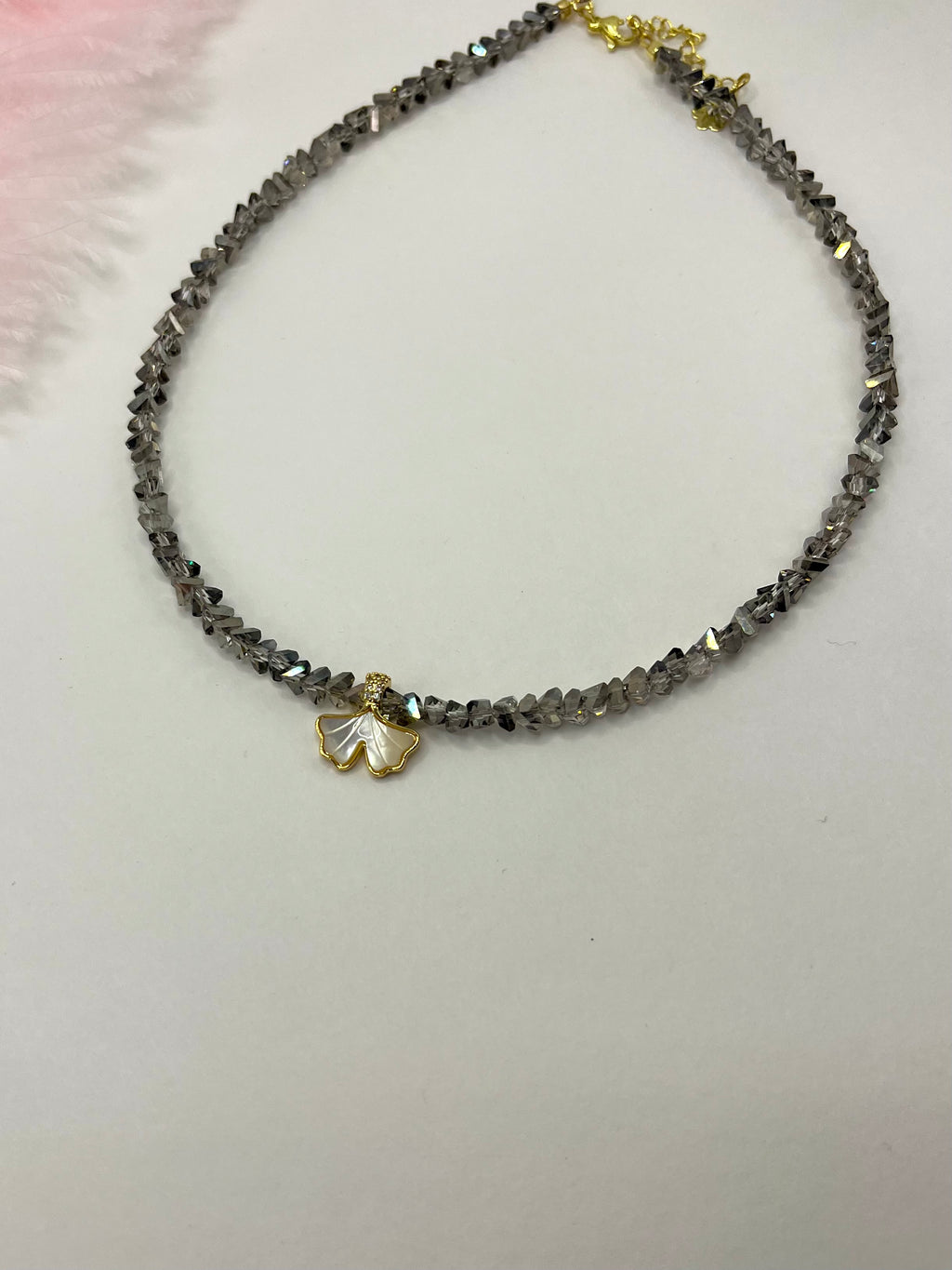 Crystal Glass Bead Choker: 18K Gold Pendant Mermaid Tail