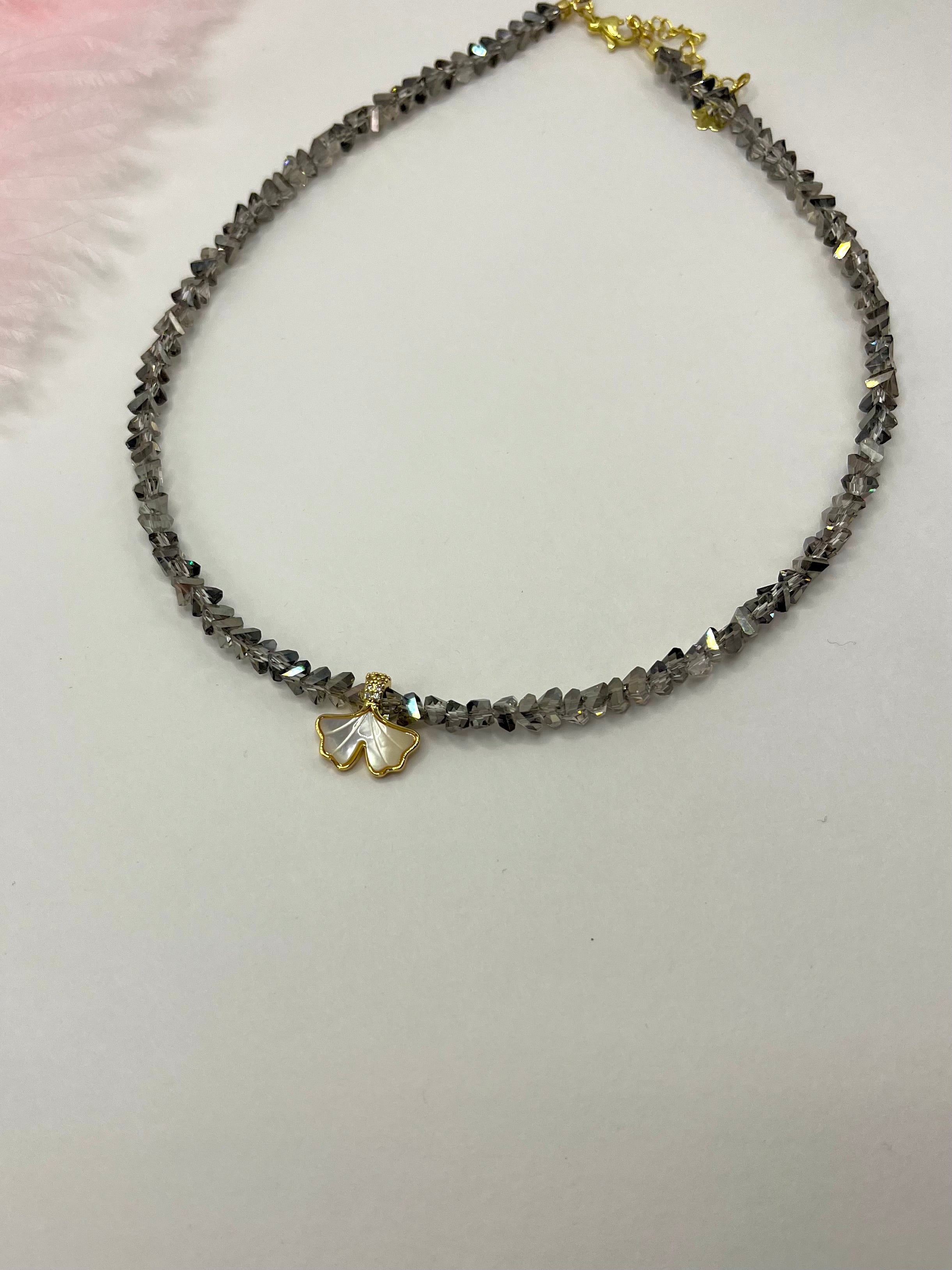 Crystal Glass Bead Choker: 18K Gold Pendant Mermaid Tail