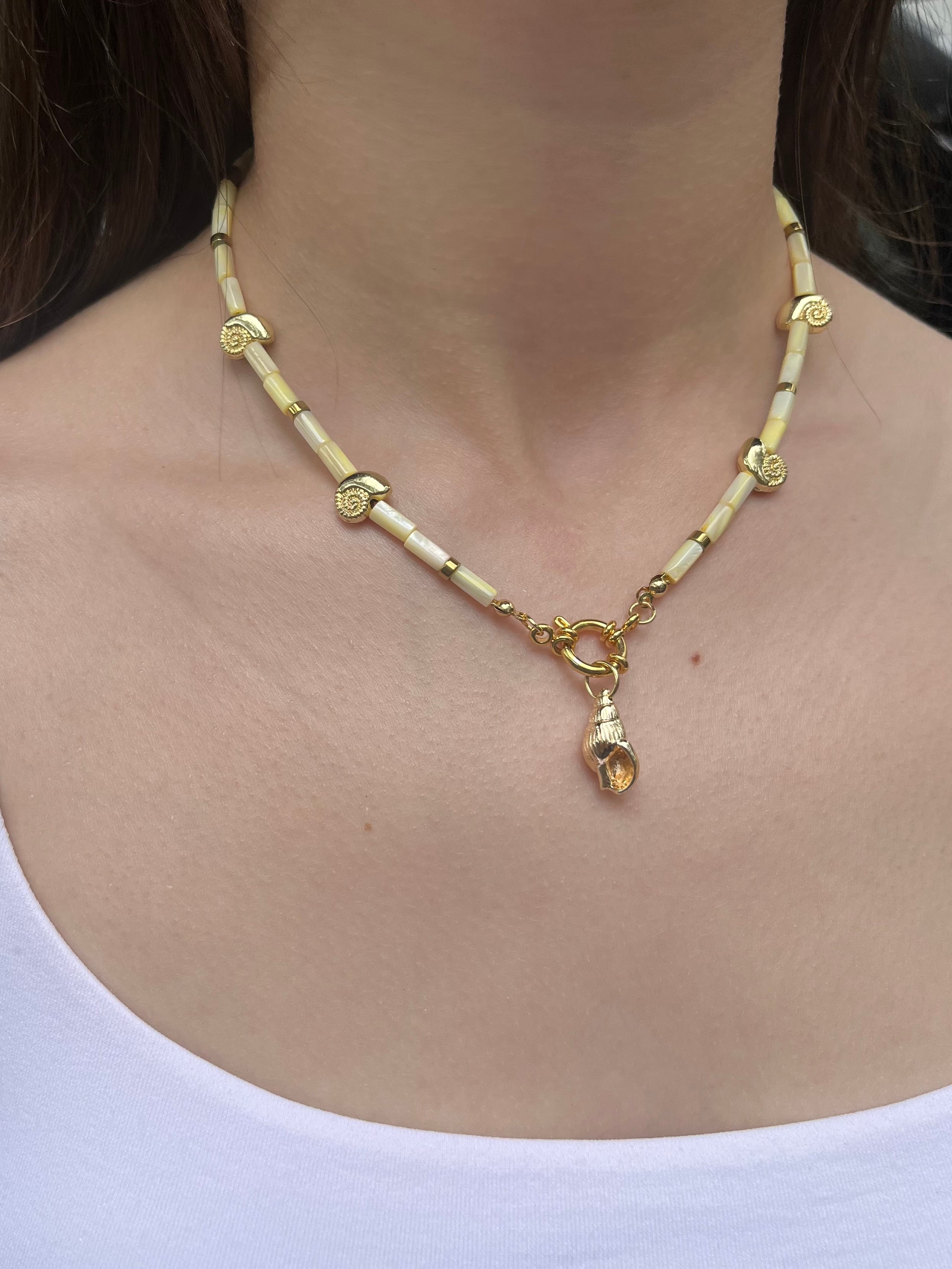 Natural Shell Necklace with Conch/Star/Fish Charm, 18K Gold Plated