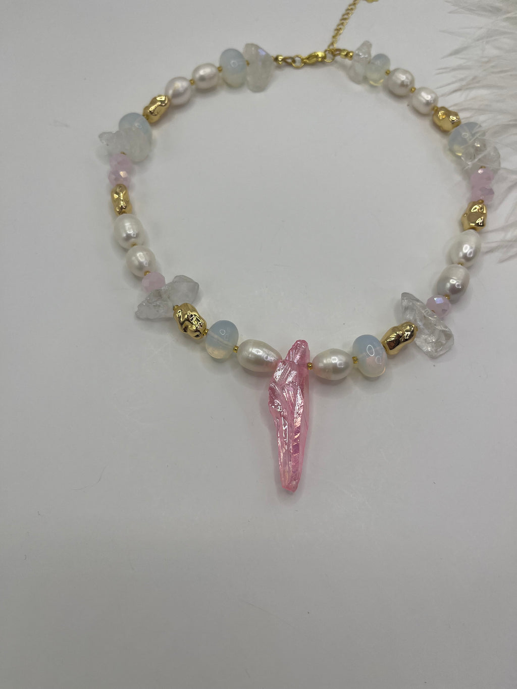 Set: Rose Quartz and Pearls Necklace and Earrings
