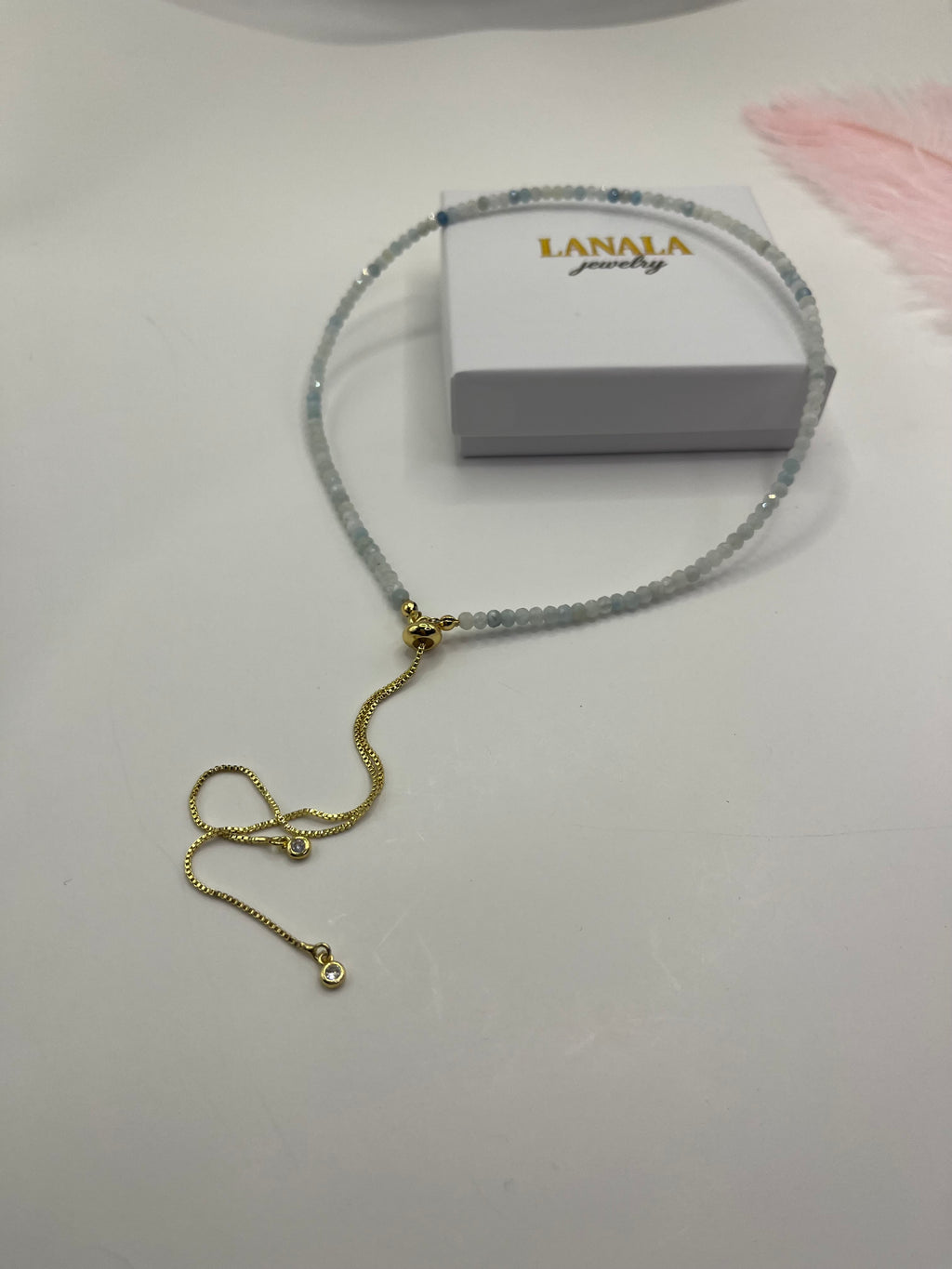 Aquamarine Slider Y-Necklace, 18k gold plated