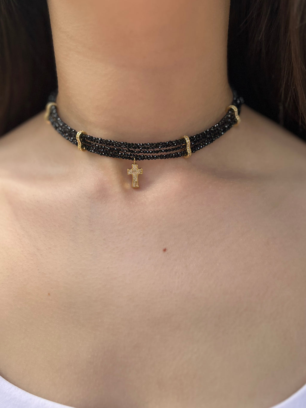 Layered Spinel choker, zirconia 18K Gold Plated spacer and clasp