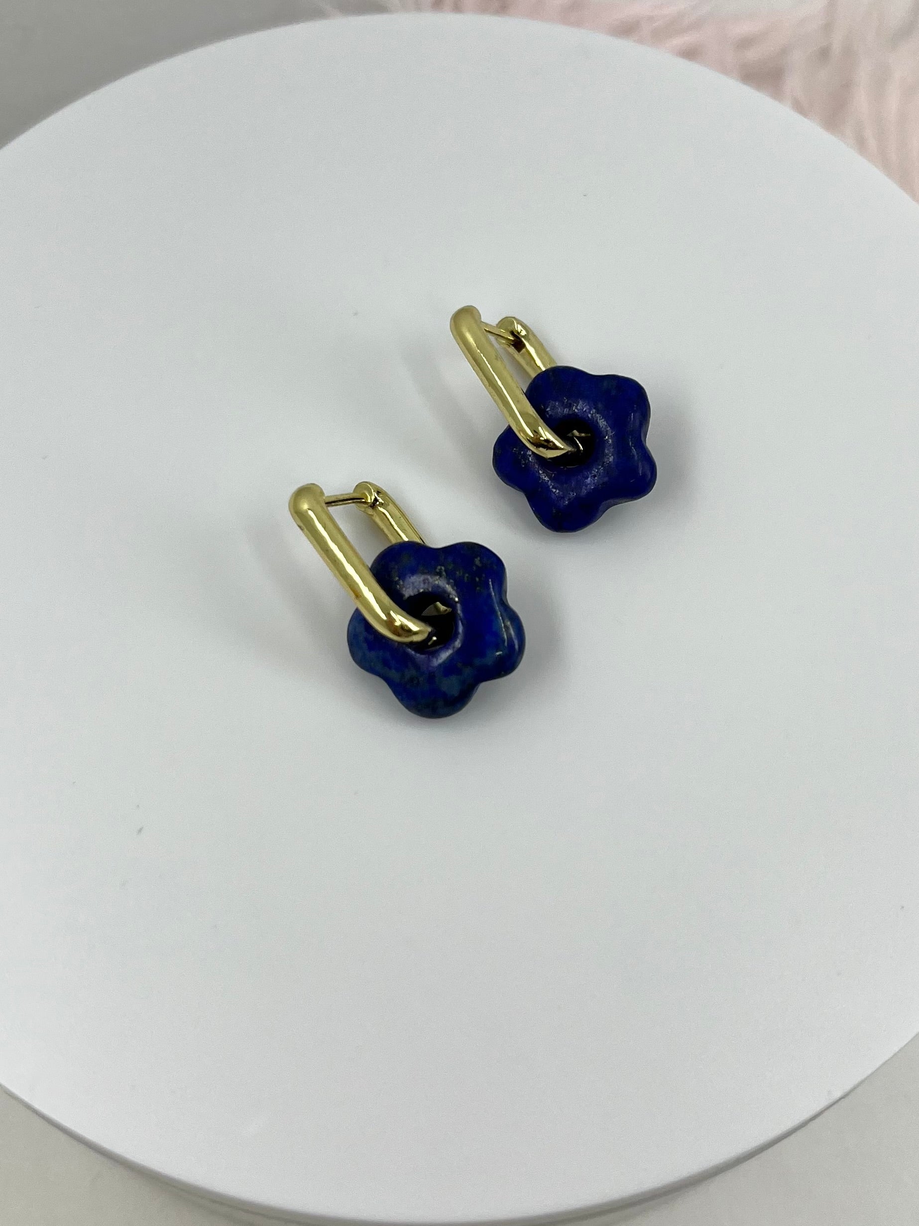 Lapis flower Earrings, 18K Gold Plated