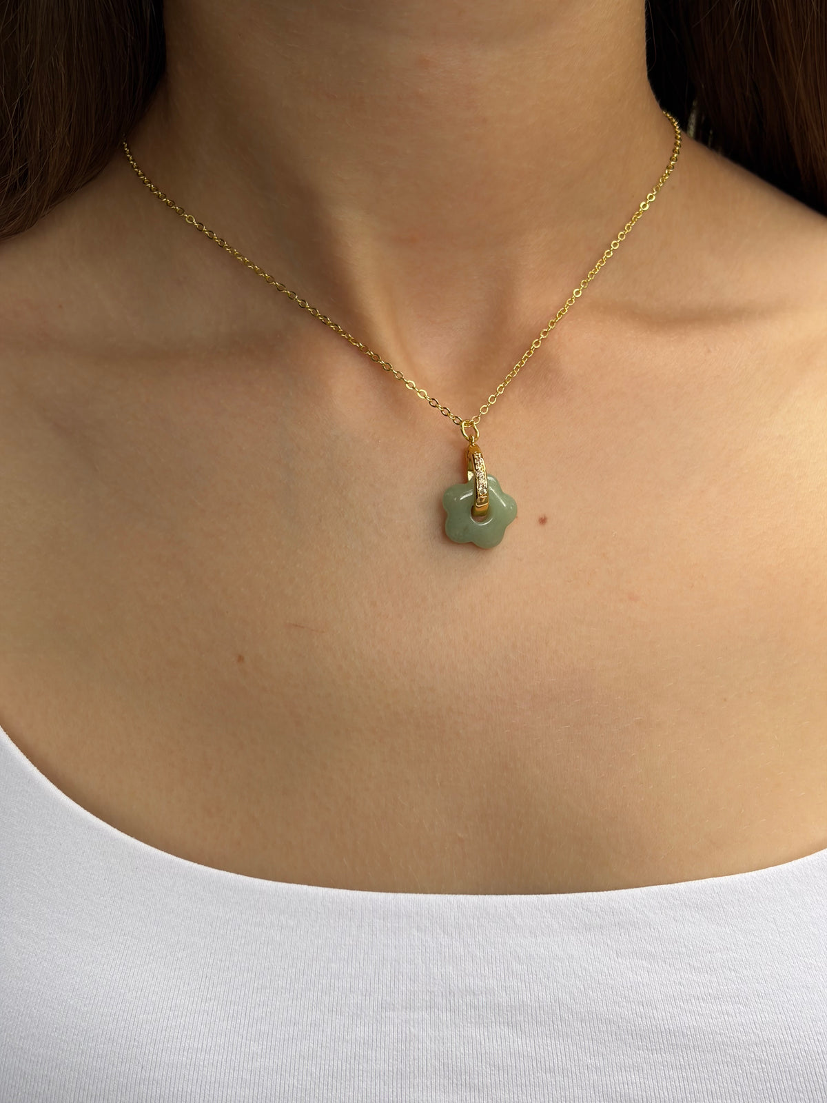 Aventurine flower necklace and earrings, 18K Gold Plated