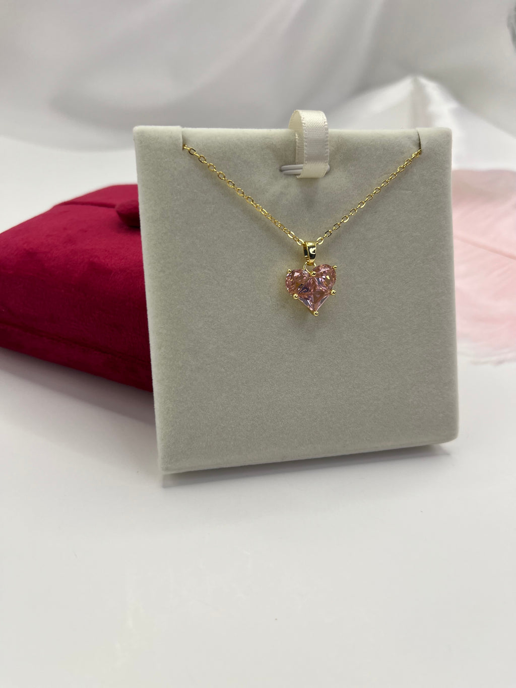 Heart Zirconia Necklace, Real 18K Gold Plated
