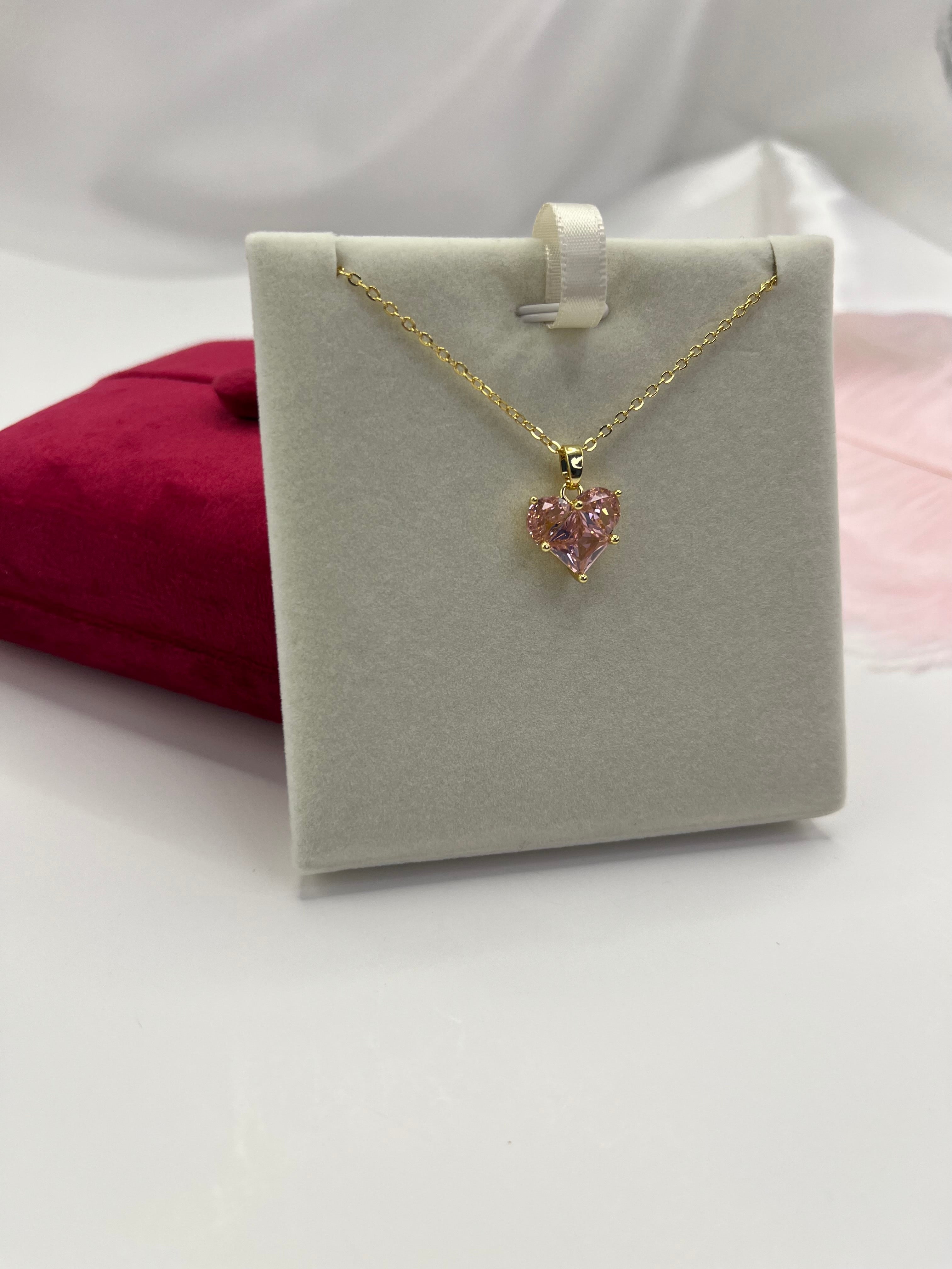 Heart Zirconia Necklace, Real 18K Gold Plated