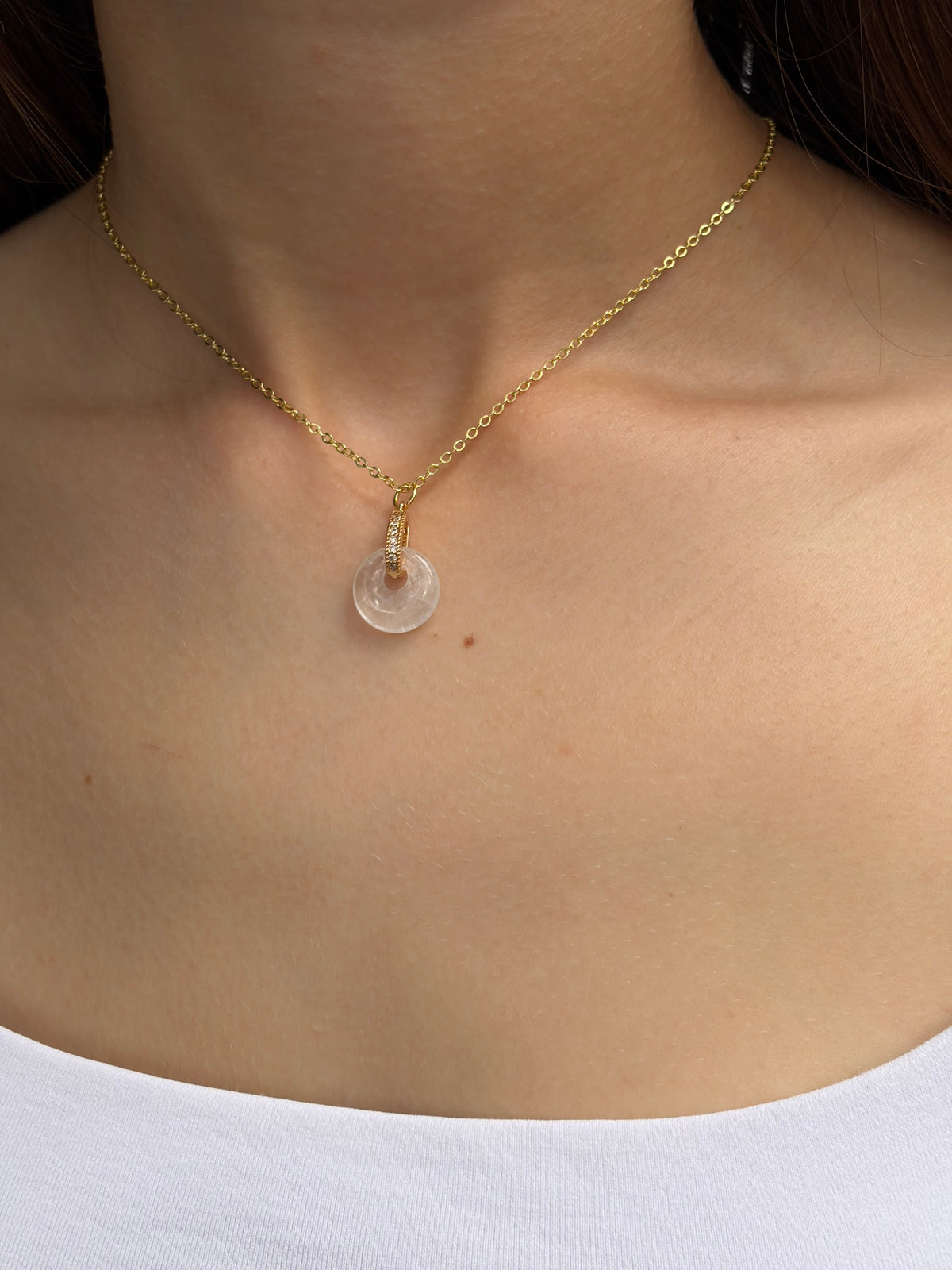 Clear Quartz Donut Earrings and Necklace,18K Gold Plated