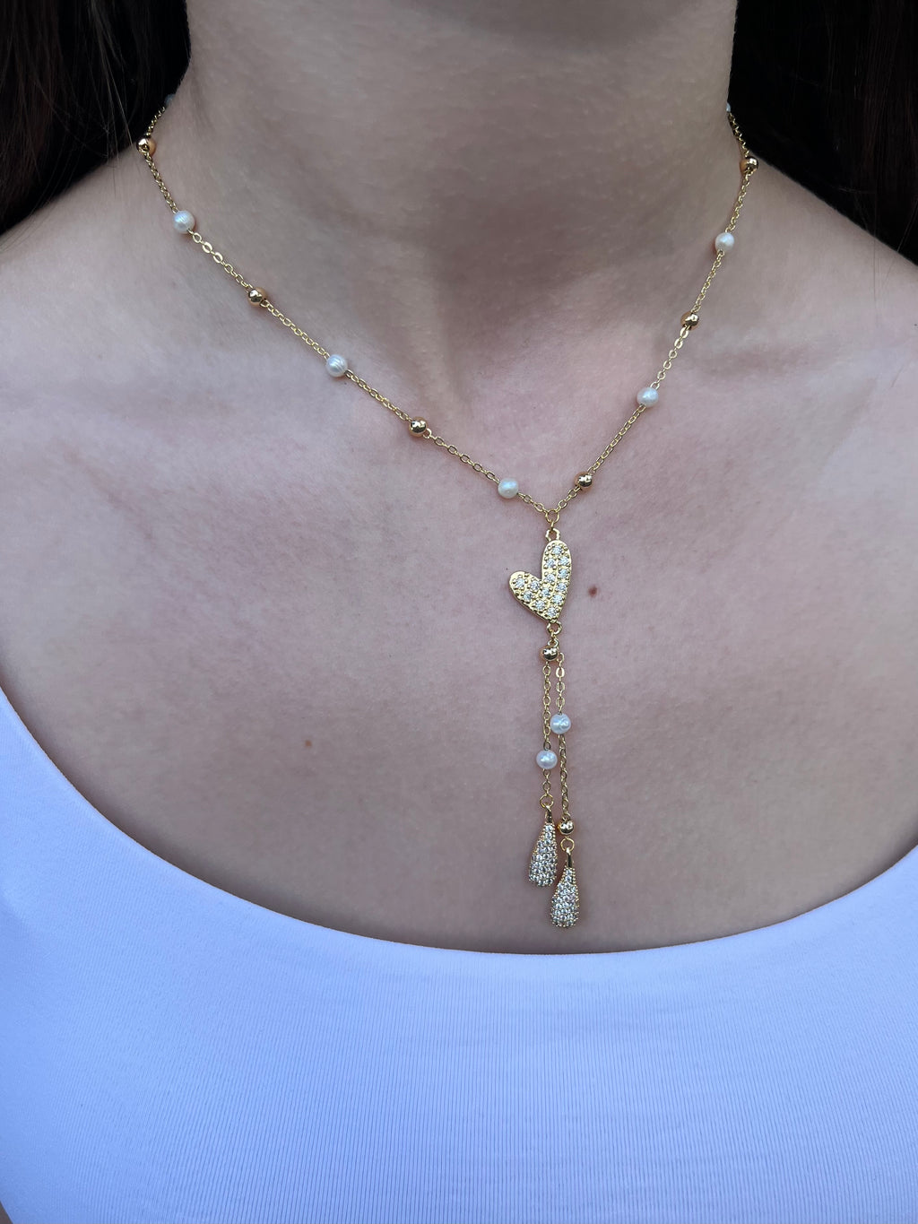 Natural Pearl Y-Necklace, 18k gold plated