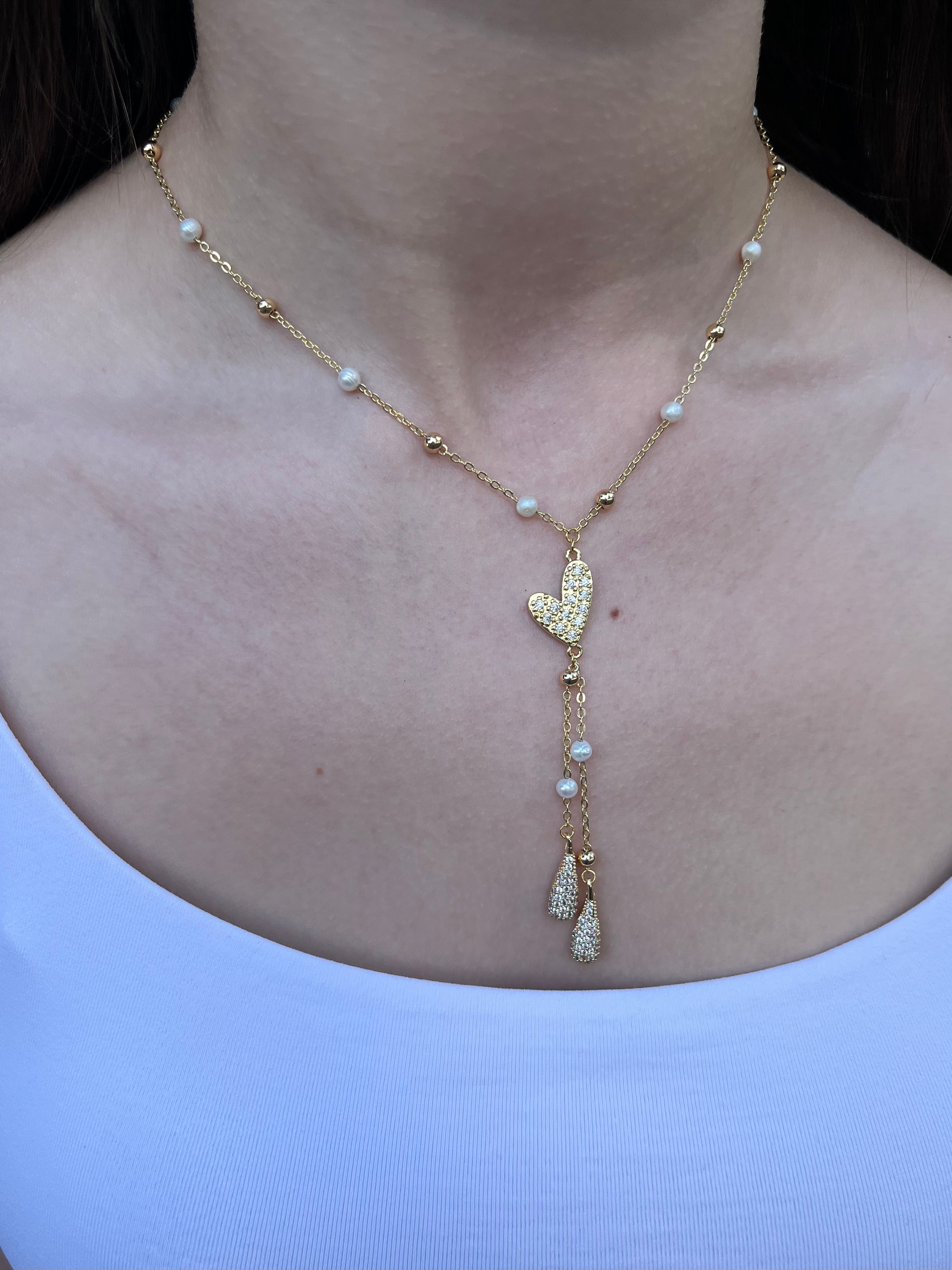 Natural Pearl Y-Necklace, 18k gold plated