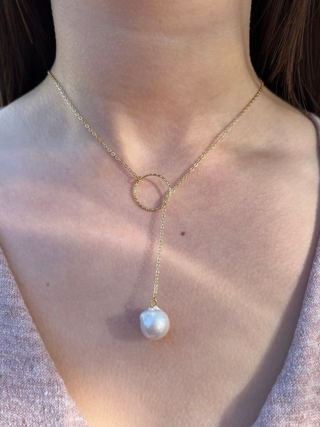 Baroque Pearl Y-Necklace, 18k gold plated