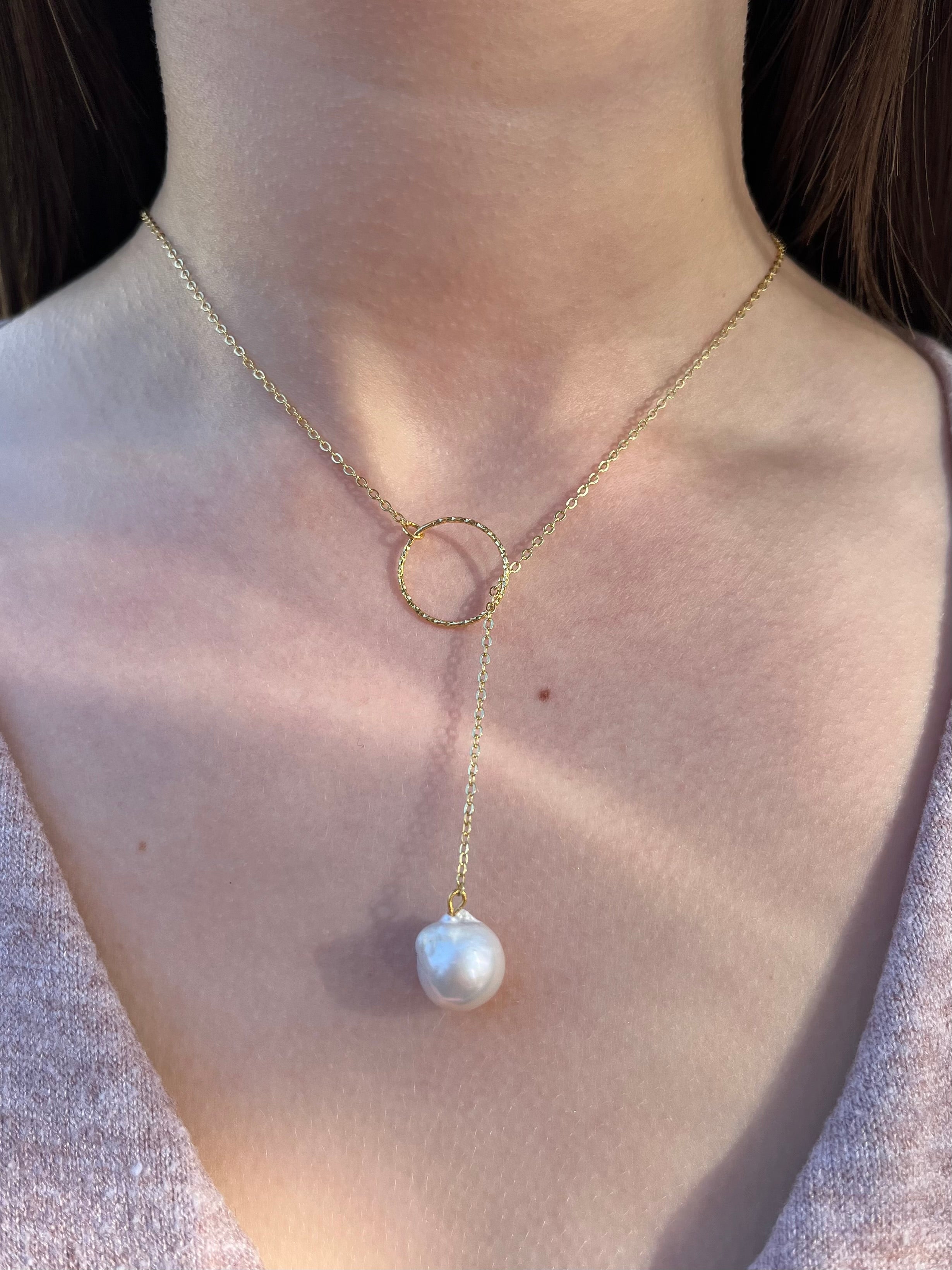 Baroque Pearl Y-Necklace, 18k gold plated