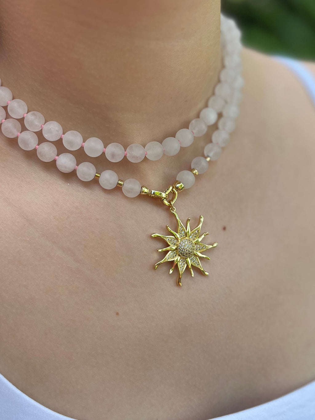 Set: Rose Quartz Necklace and Earrings