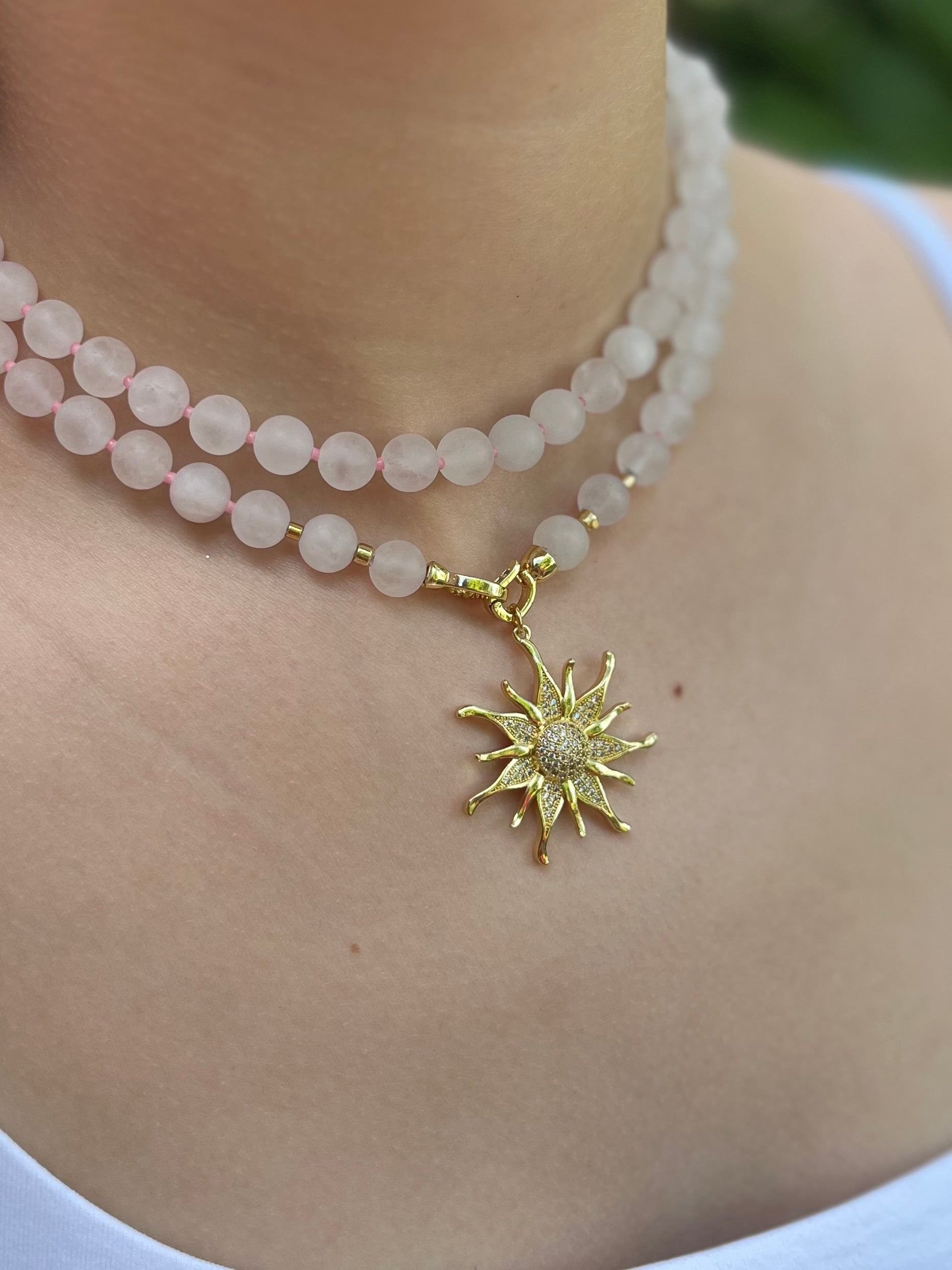 Set: Rose Quartz Necklace and Earrings