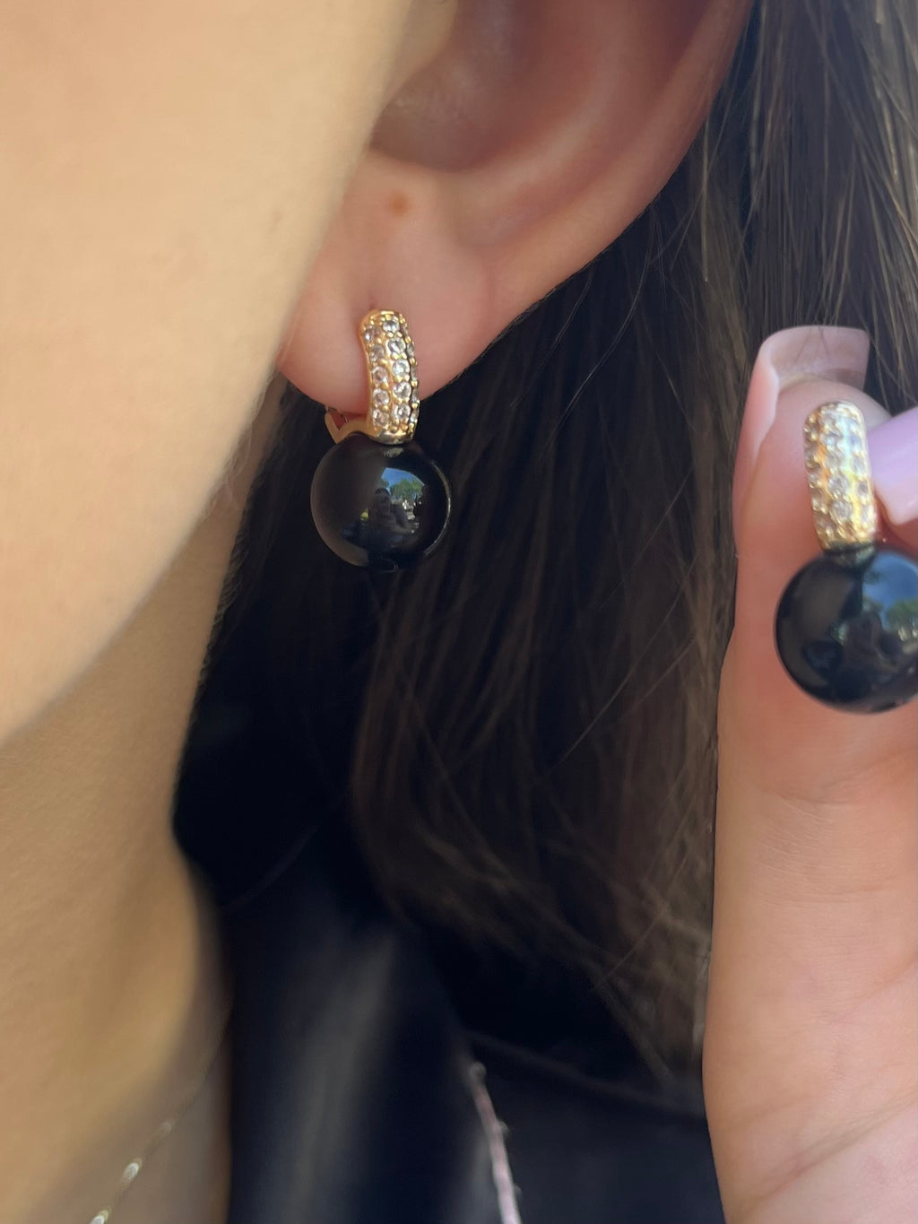 Natural Onyx Gold Zirconia Earrings