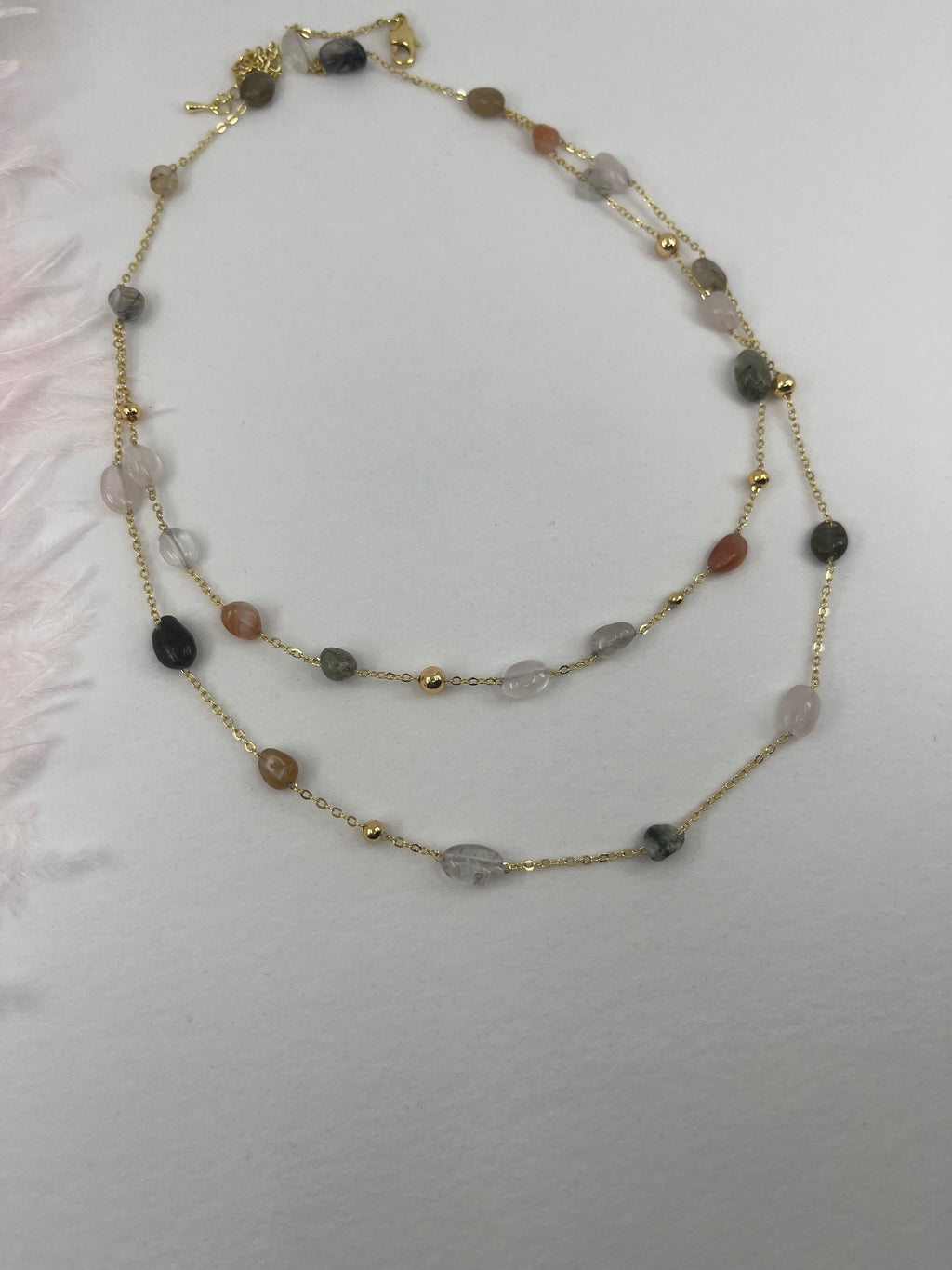 Layered Rutilated Quartz Necklace: 18K Gold Plated Chain