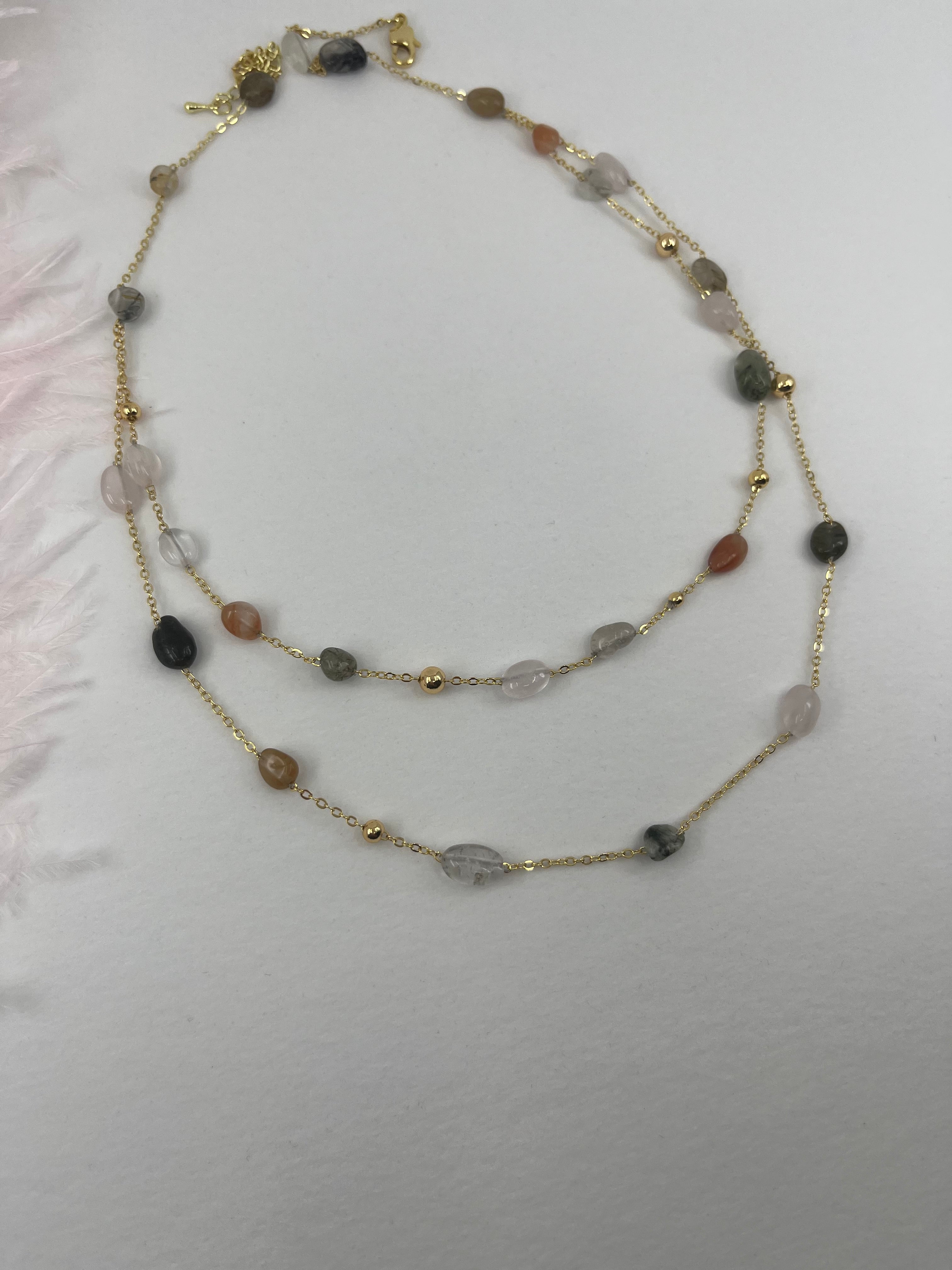 Layered Rutilated Quartz Necklace: 18K Gold Plated Chain
