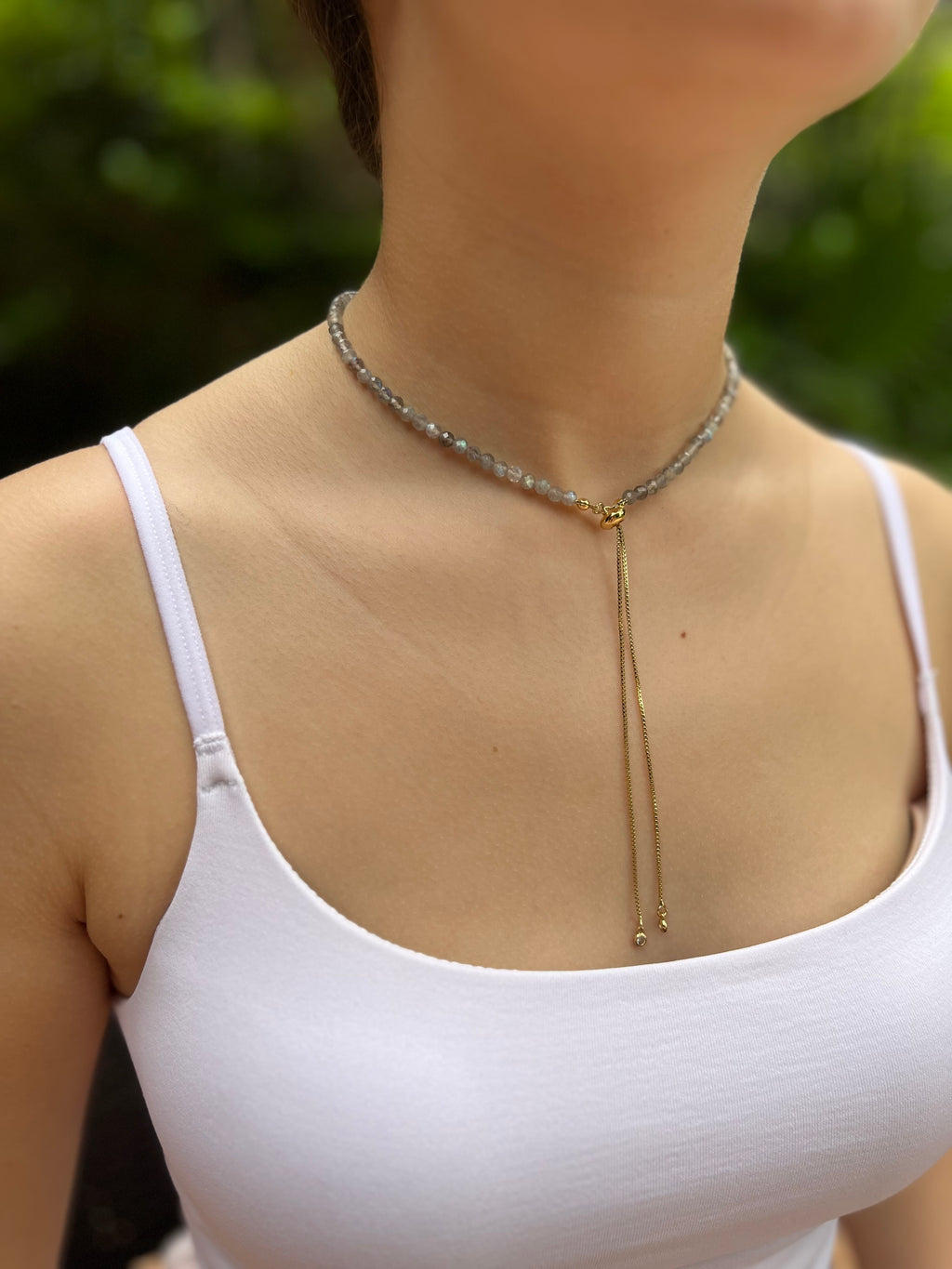 Labradorite Slider Y-Necklace, 18k gold plated