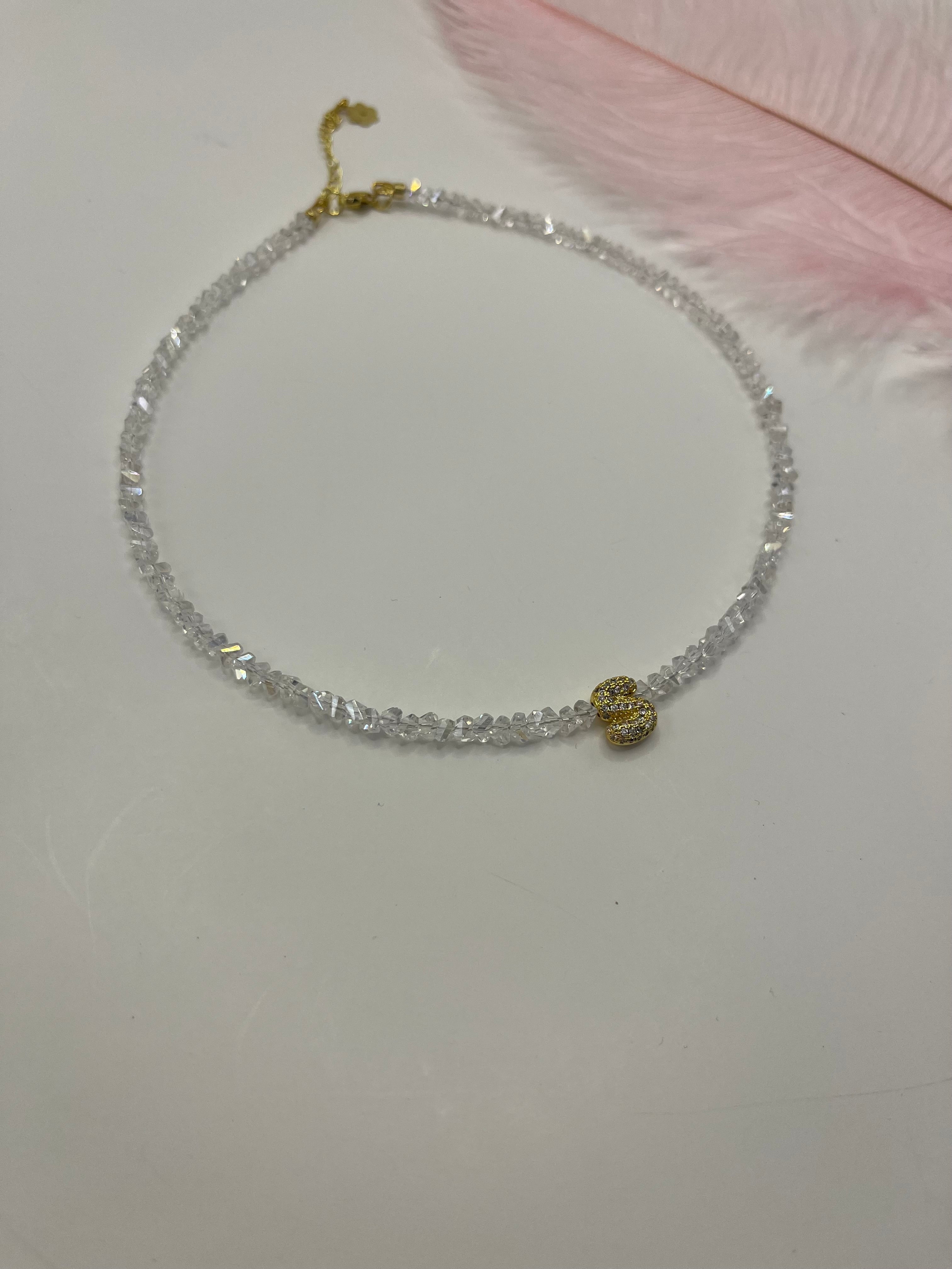 Initial Charm Clear Crystal Necklace – 18K Gold Plated, Cubic Zirconia