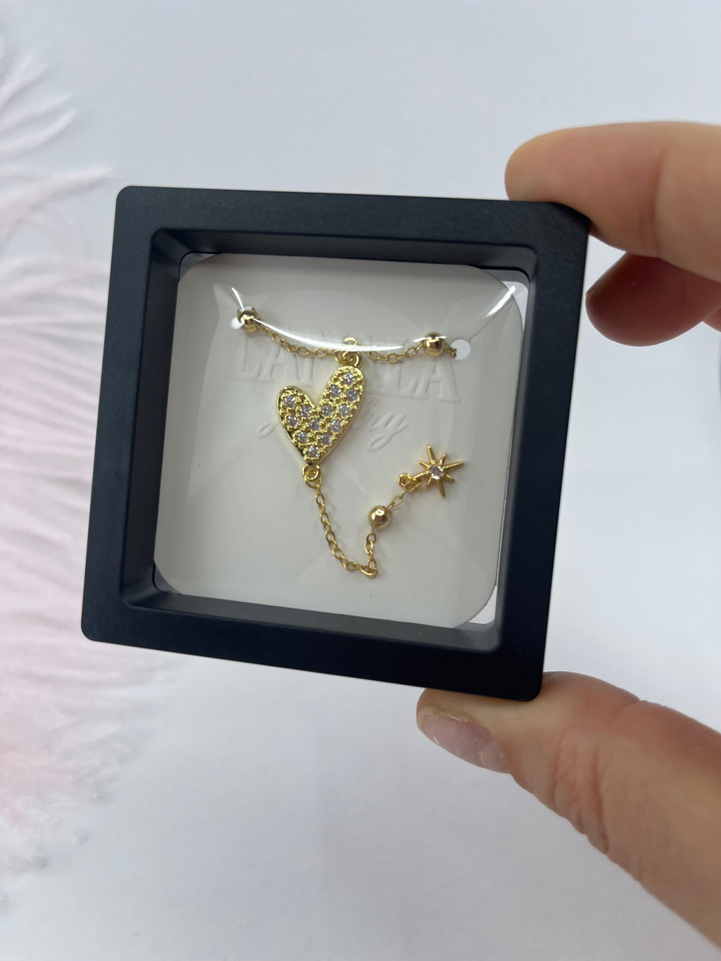 Lariat Y-Necklace, zirconia heart pendant 18k gold plated
