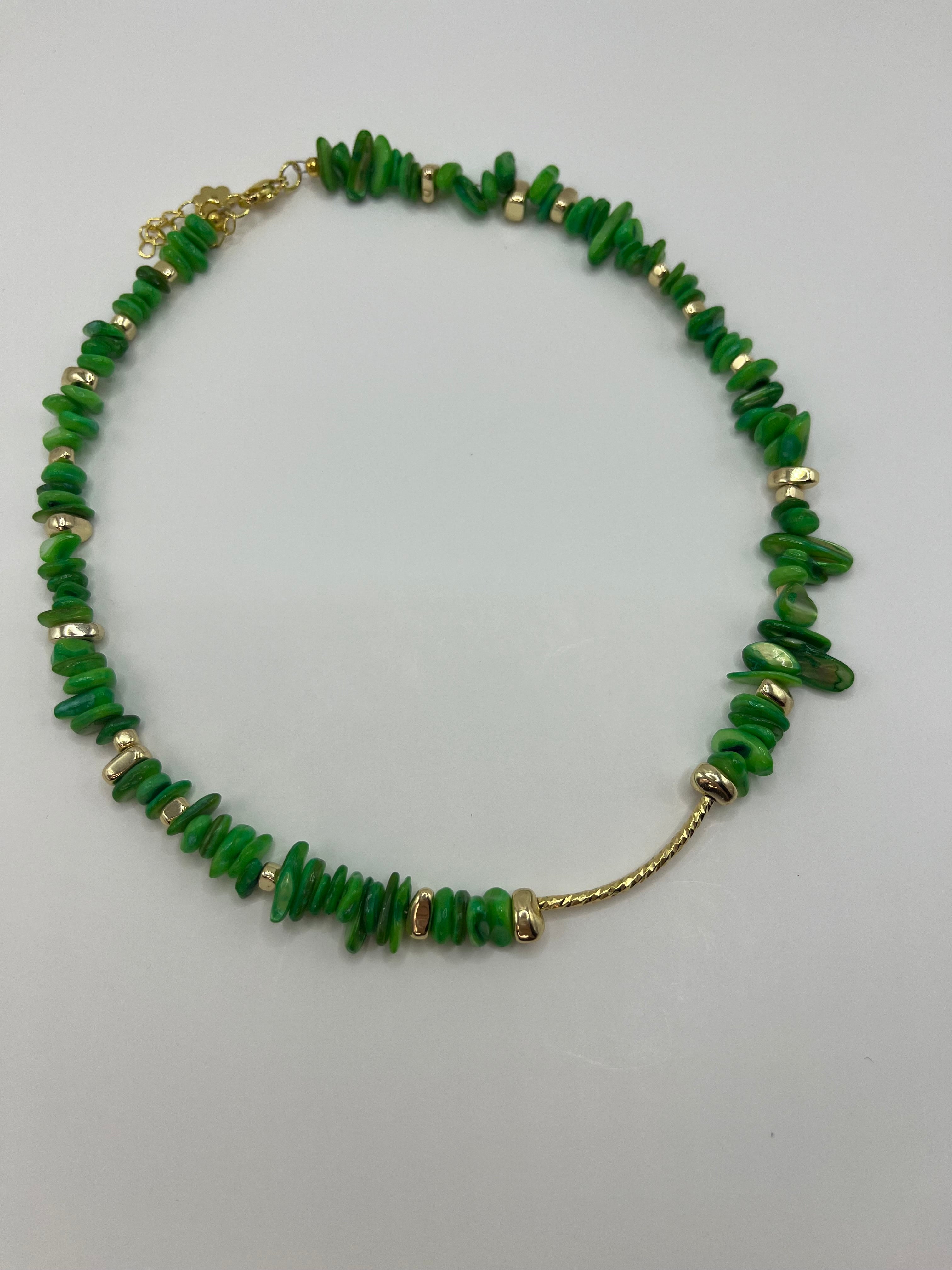 Natural Shell Bead Necklace with 24K Gold-Plated Tube – 4 Colors