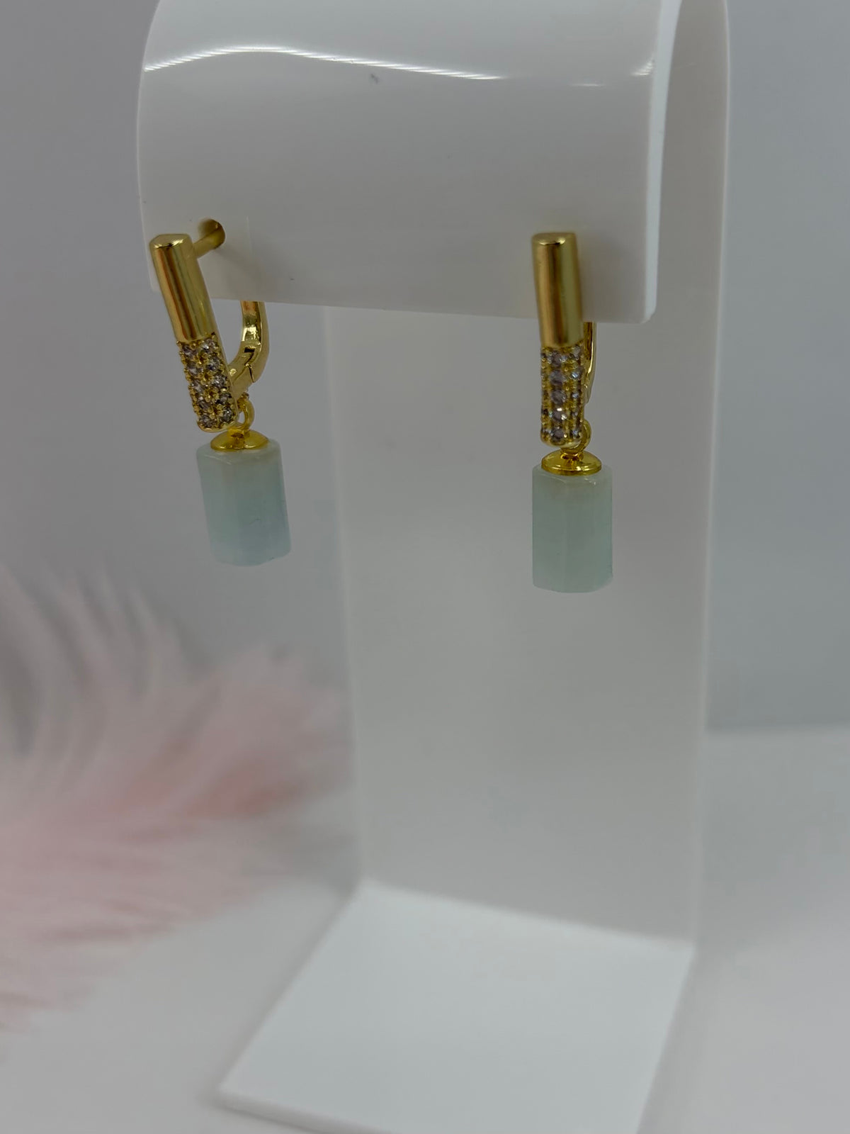 Aquamarine Drop Zirconia Earrings, 18K gold plated