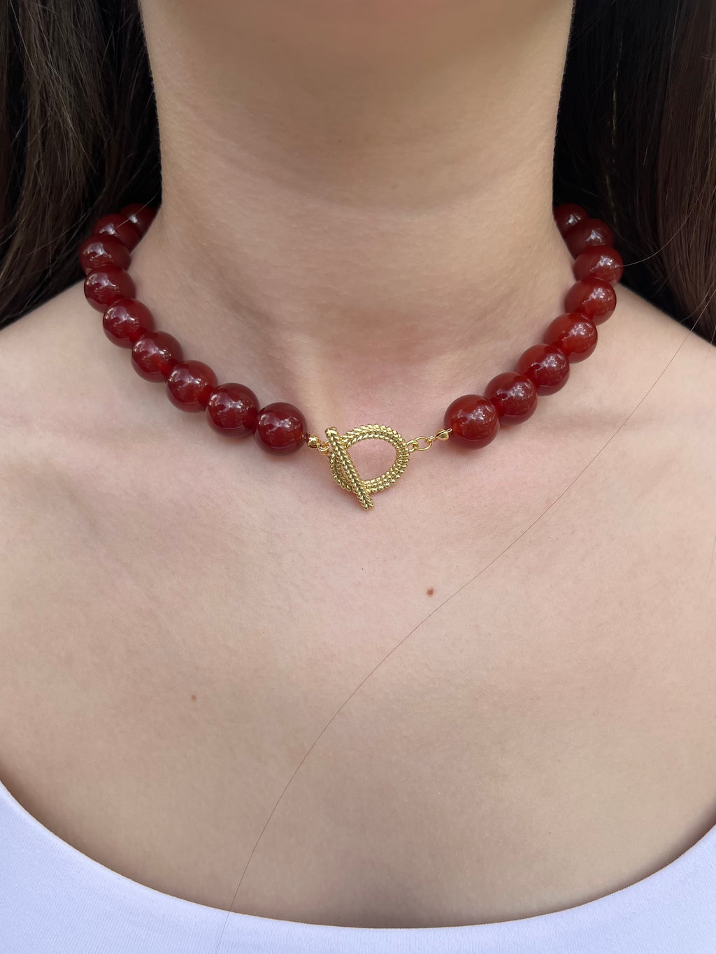 Natural Carnelian Necklace, 18K Gold Plated Clasp