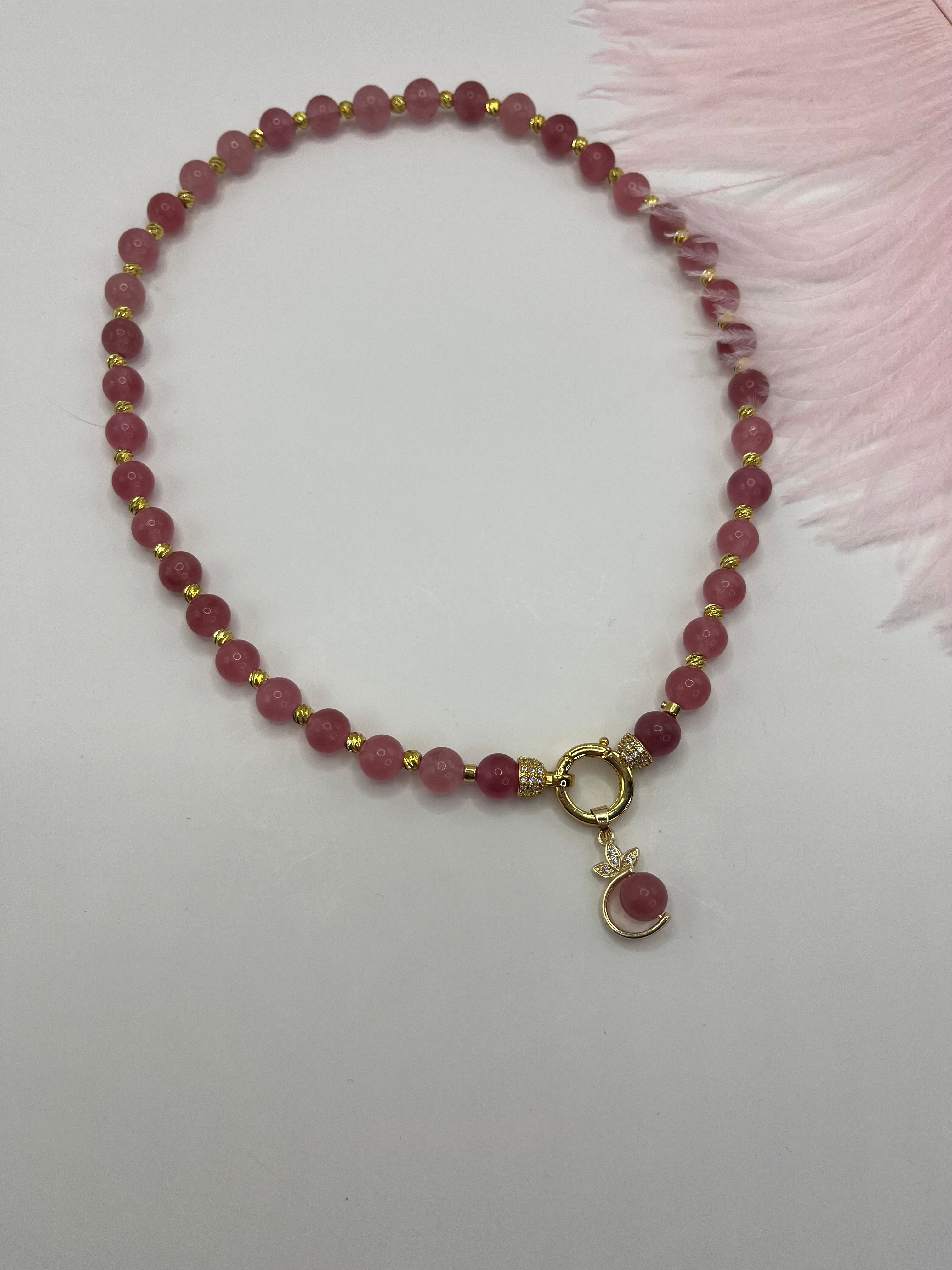 Strawberry Quartz Necklace with pendant: 18K Gold Plated Pendant