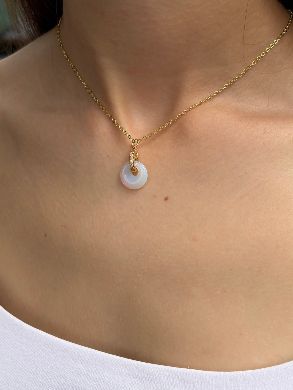 Opalite donut Earrings and necklace,18K Gold Plated