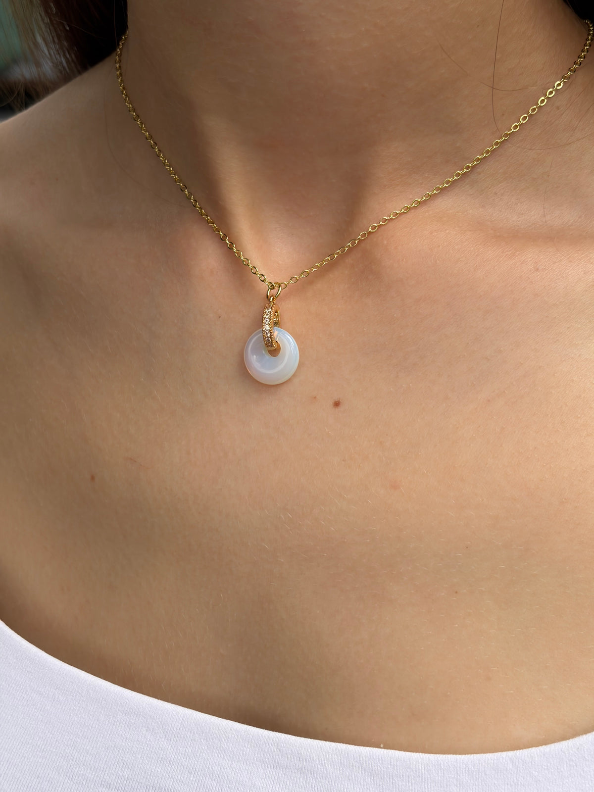 Opalite donut Earrings and necklace,18K Gold Plated