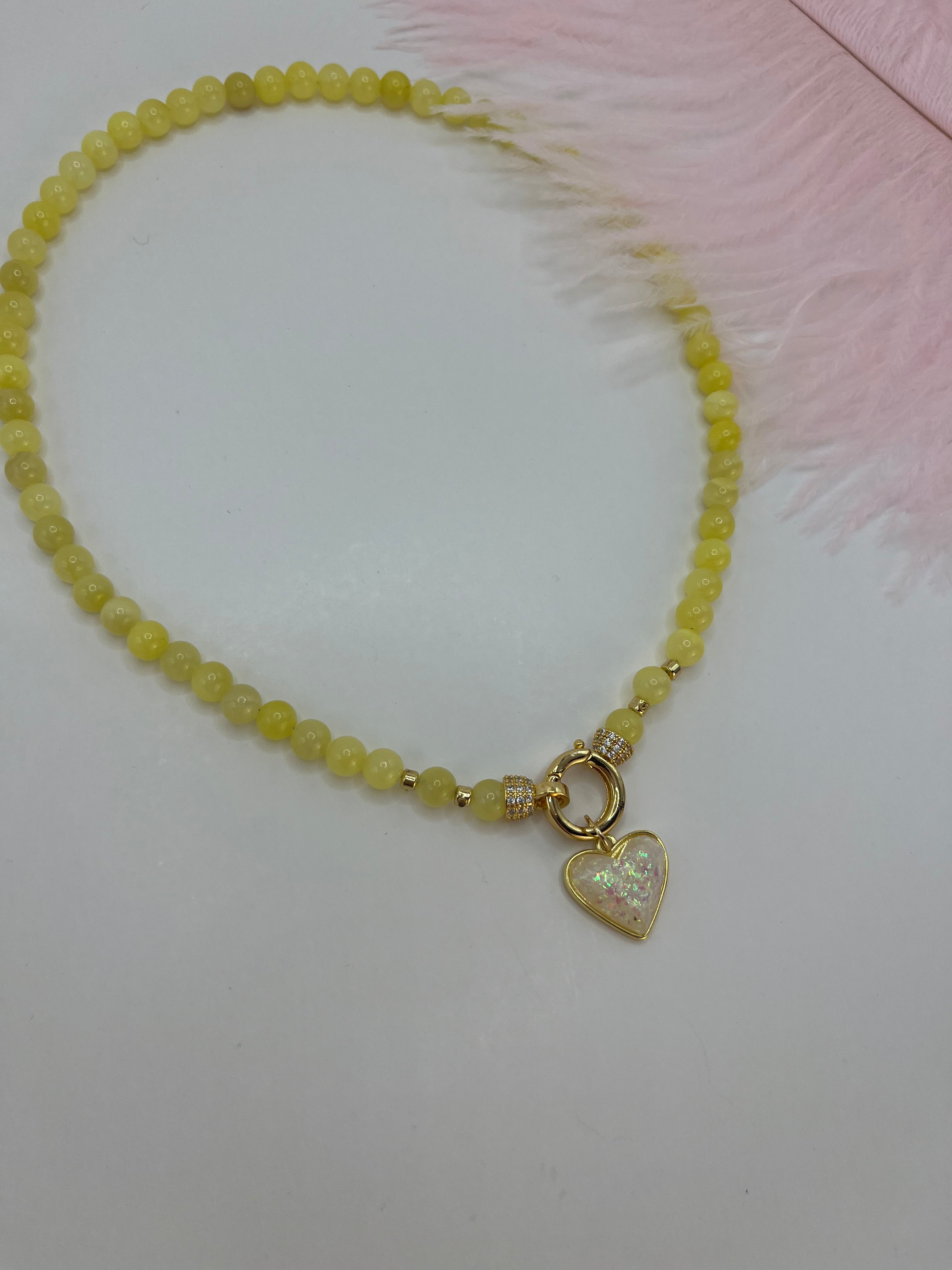 Natural Yellow Jade Necklace with Heart Pendant