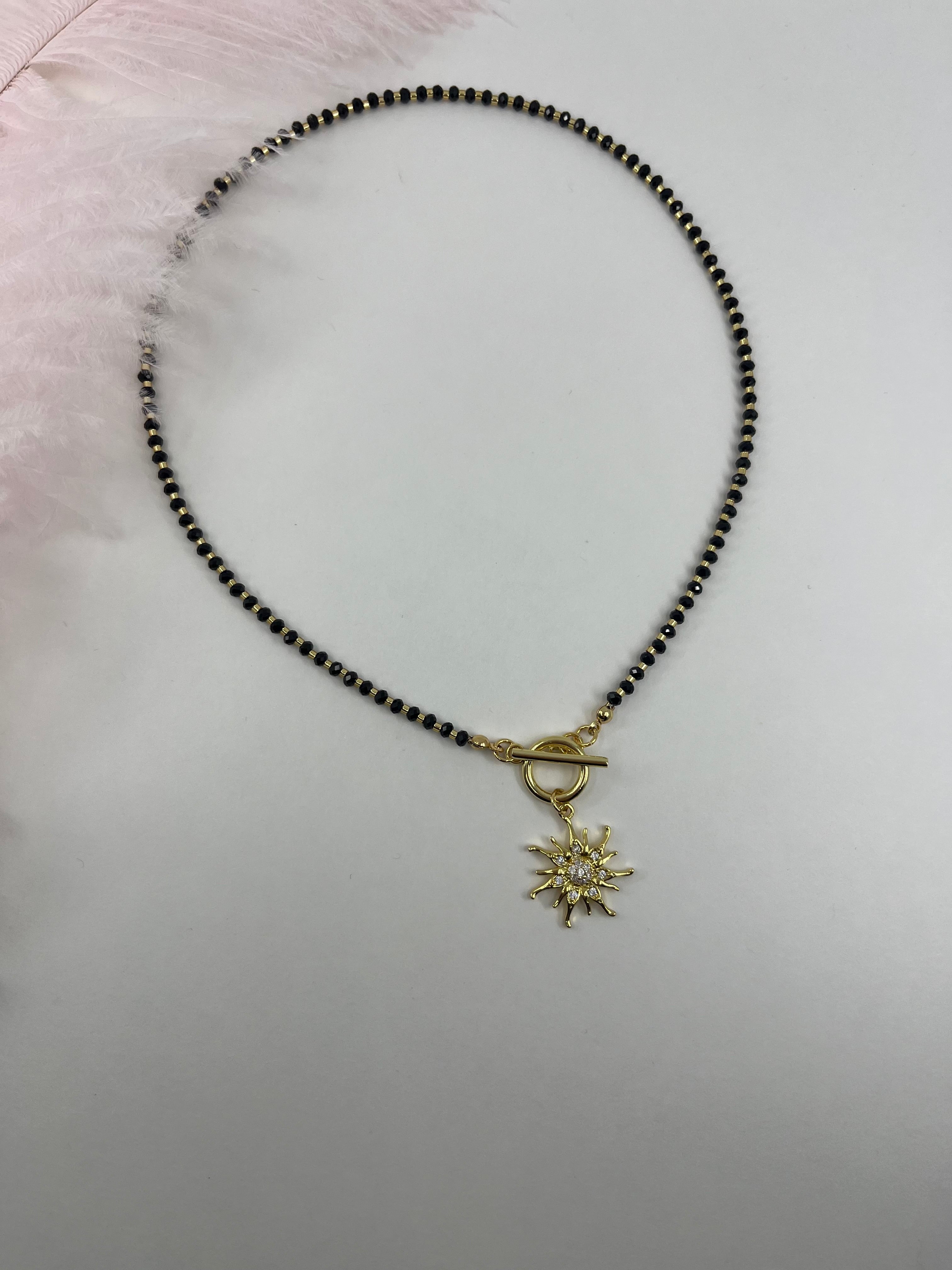 Spinel necklace with sun pendant, zirconia 18K Gold Plated