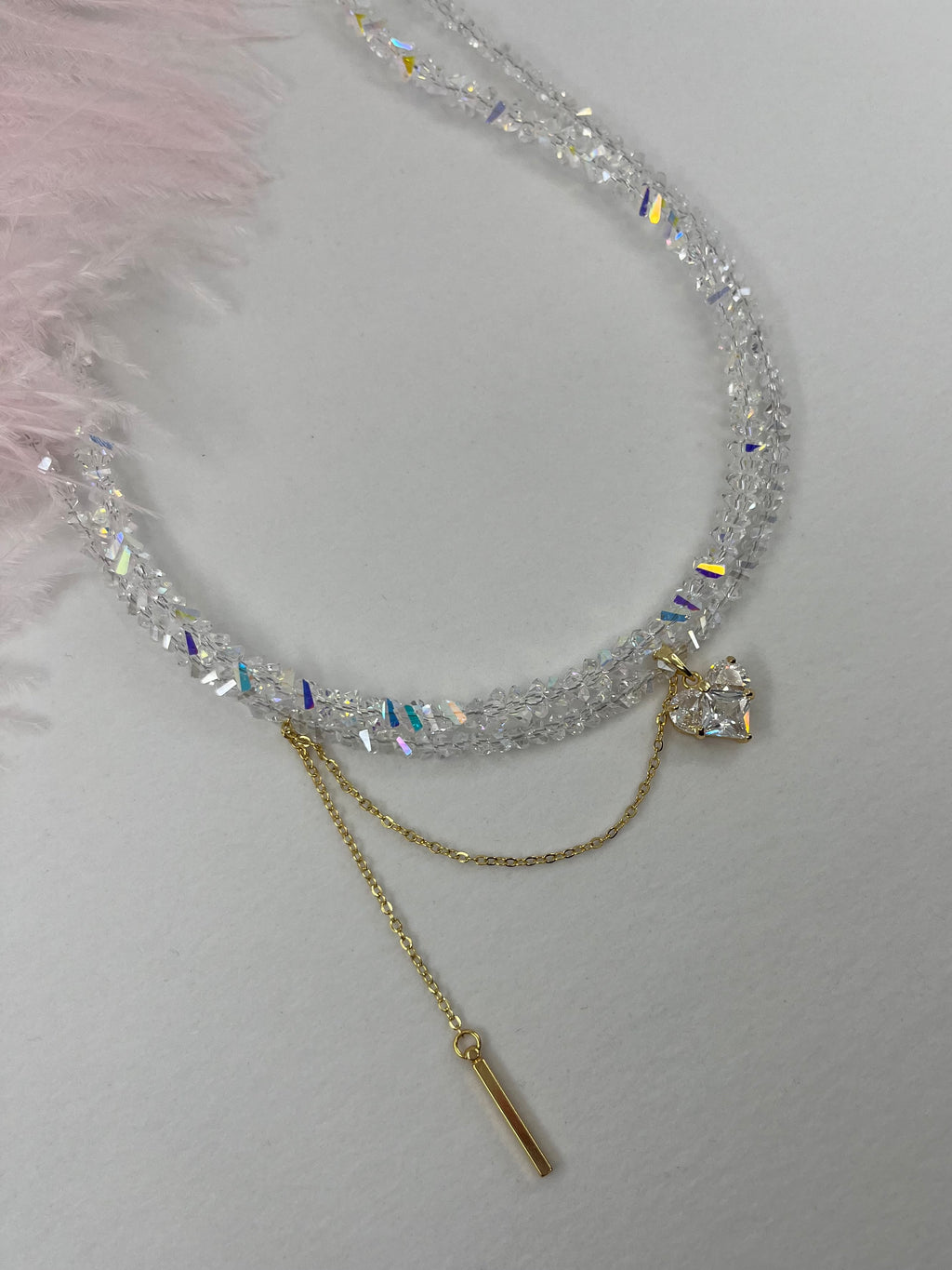 Set: Heart Crystal Choker Necklace and Earrings – 18K Gold Plated, Cubic Zirconia, Nickel Free